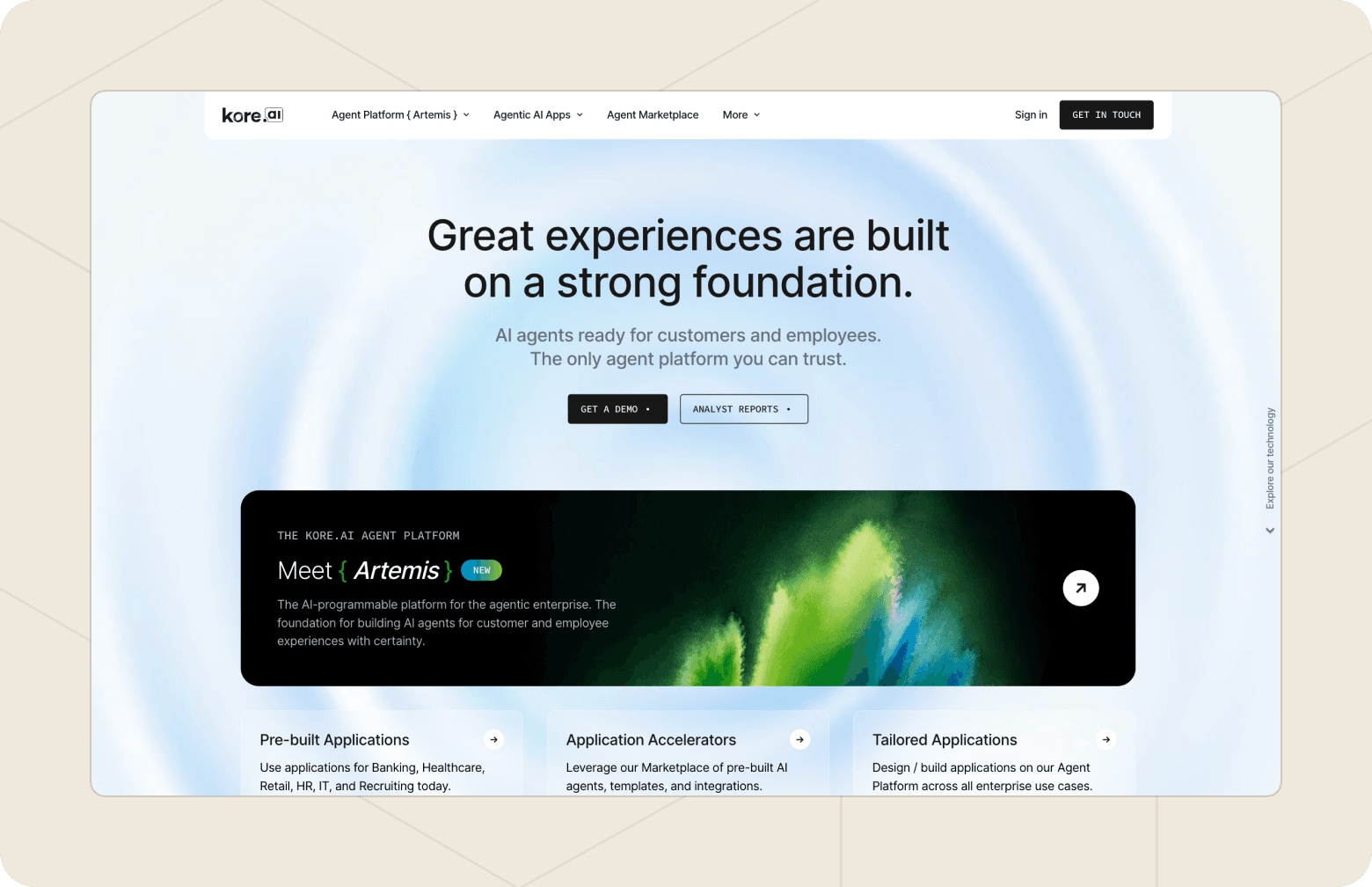 Screenshot of the Kore.ai homepage.