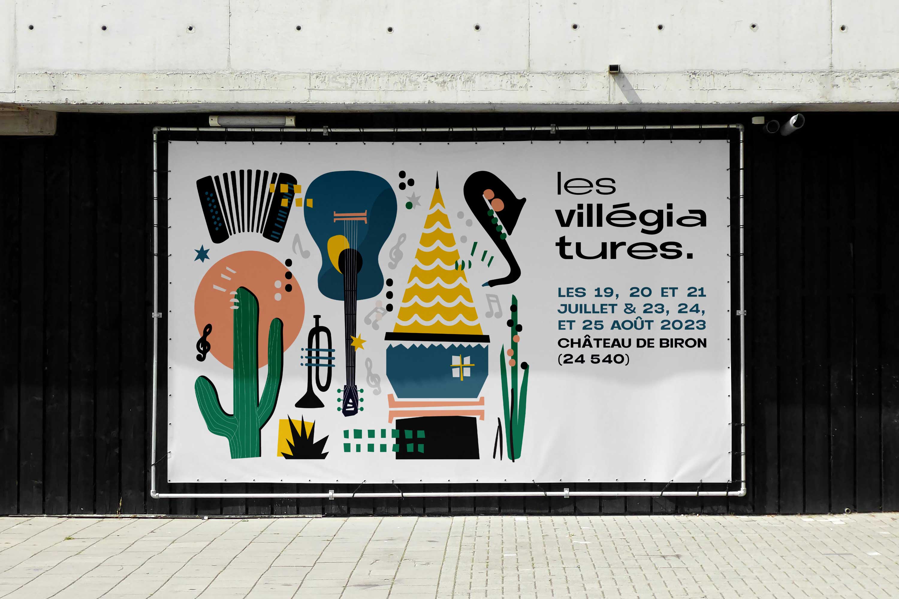 Grande bâche publicitaire Les Villégiatures dans la rue