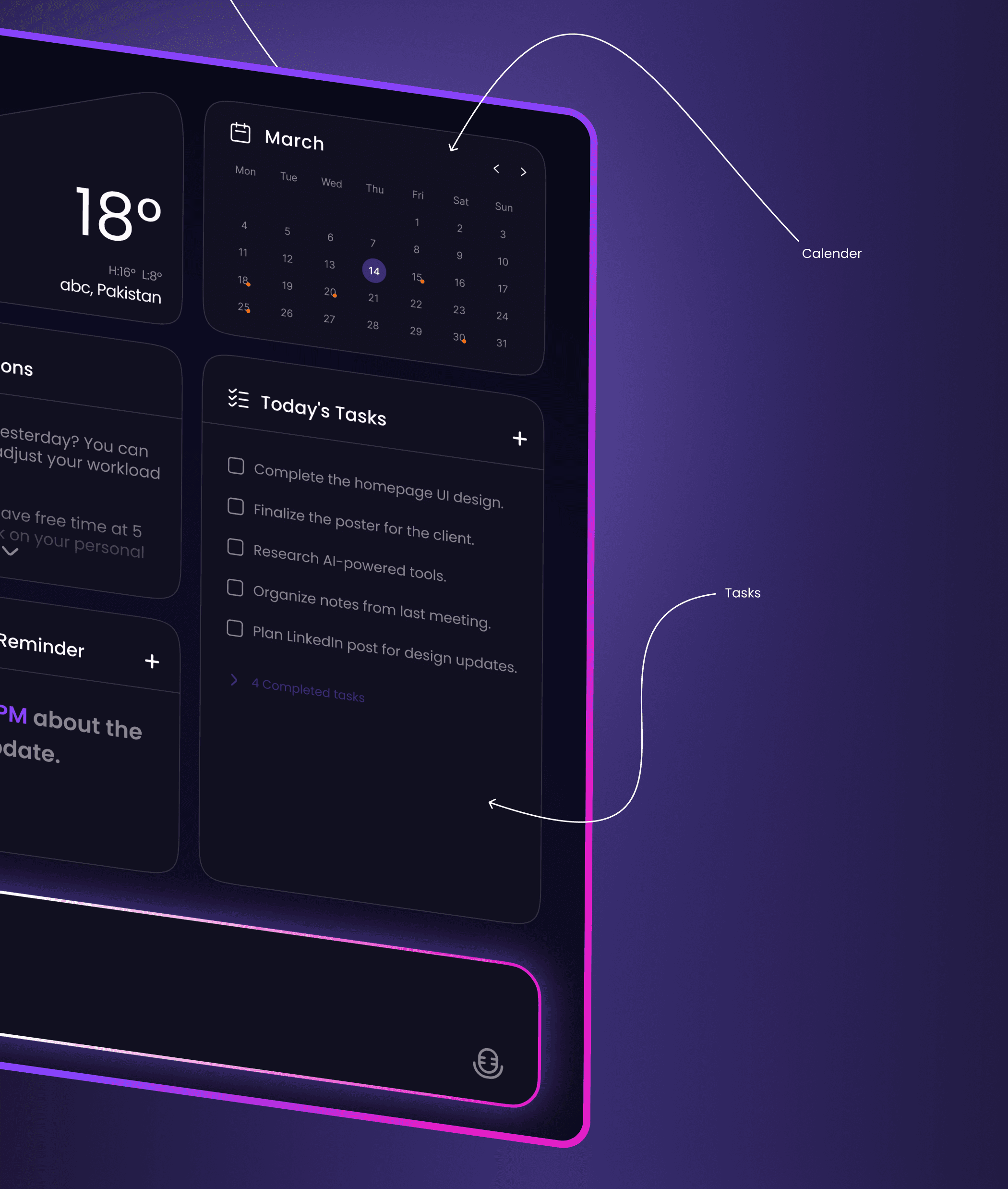 UI of calendar & to-do list