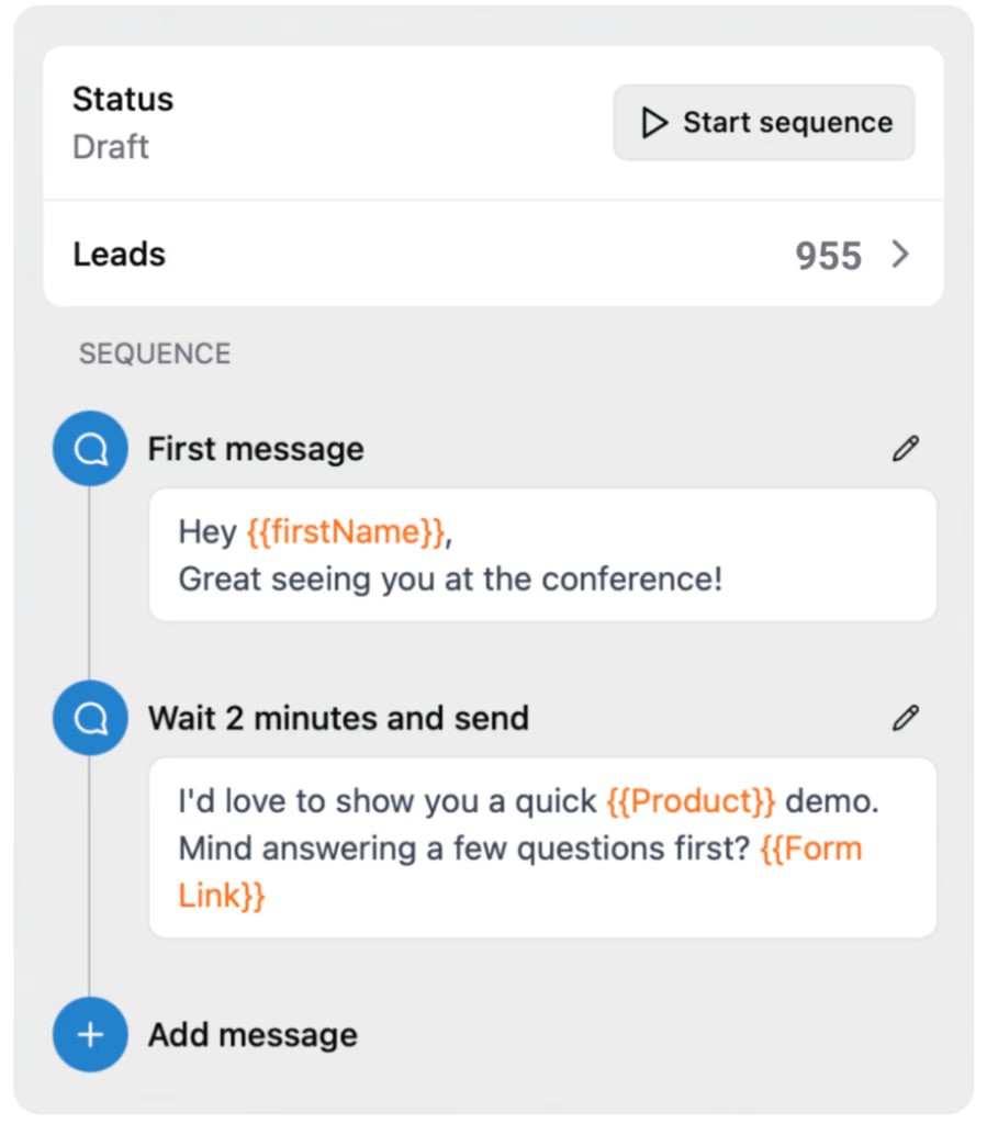 CRMChat screenshot with Telegram Outreach Sequence