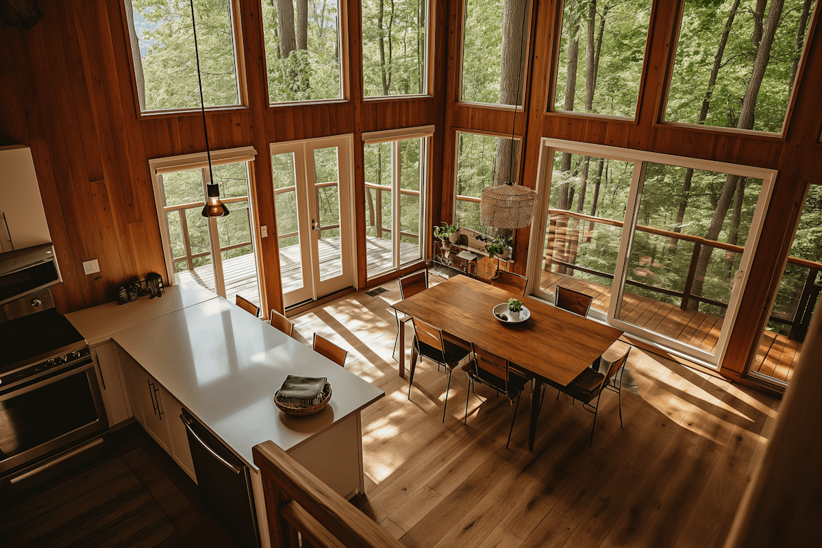 wooden house interior in a forest