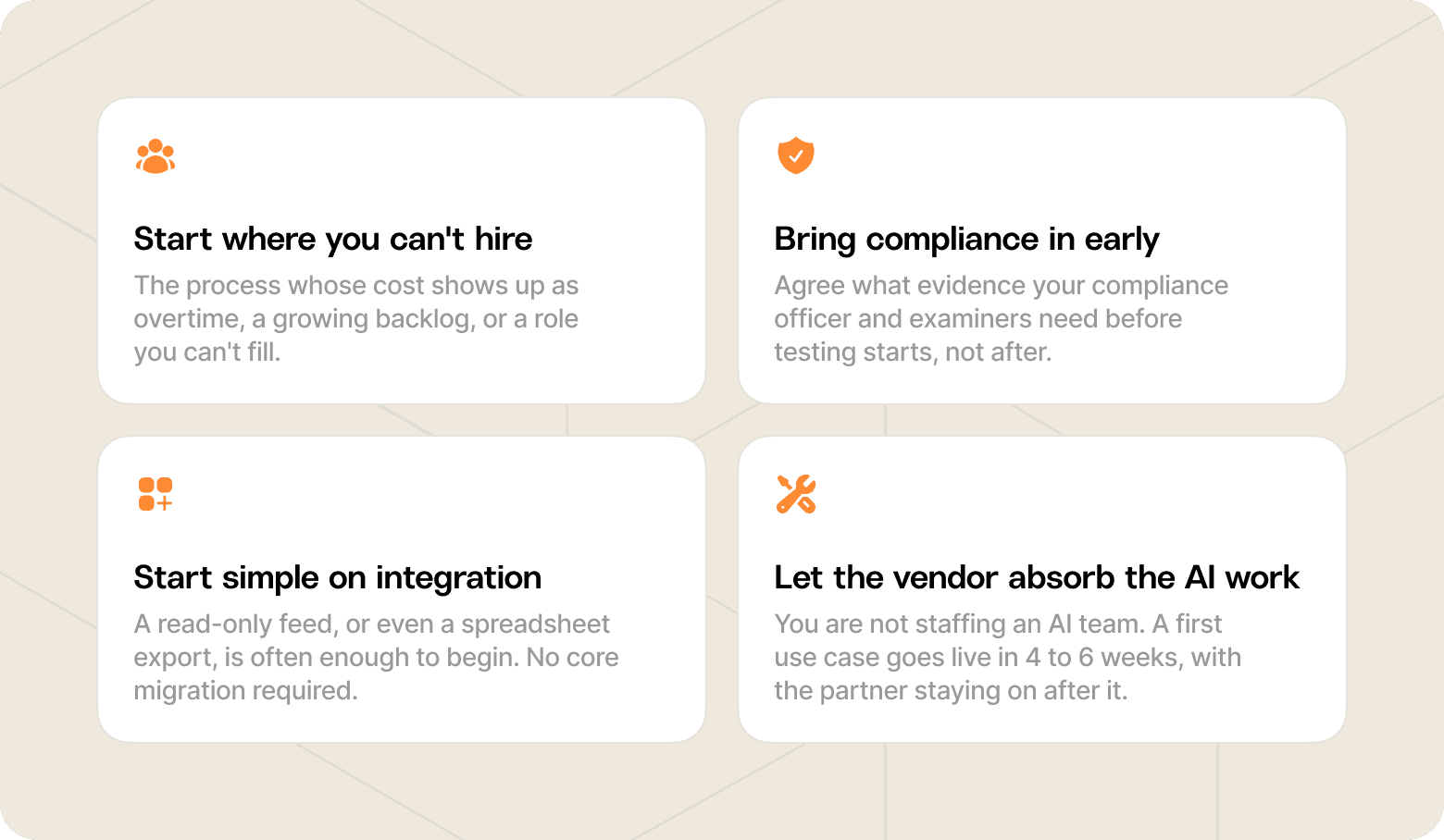 Chart that calls out the four important things to keep in mind when selecting your next AI use case, as described in this section.