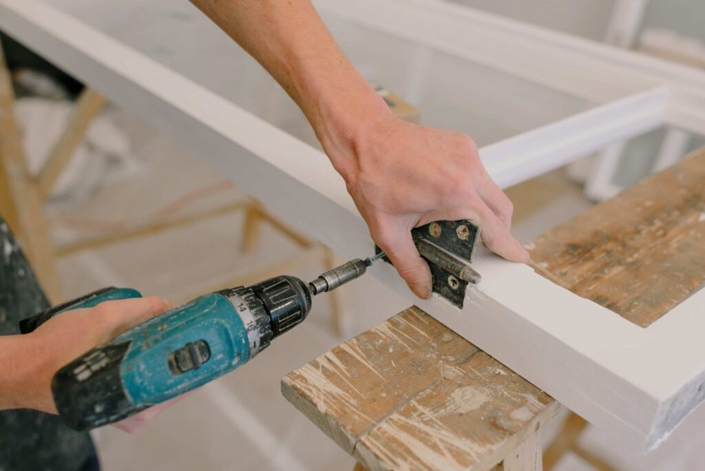 Residential exterior door frame during installation