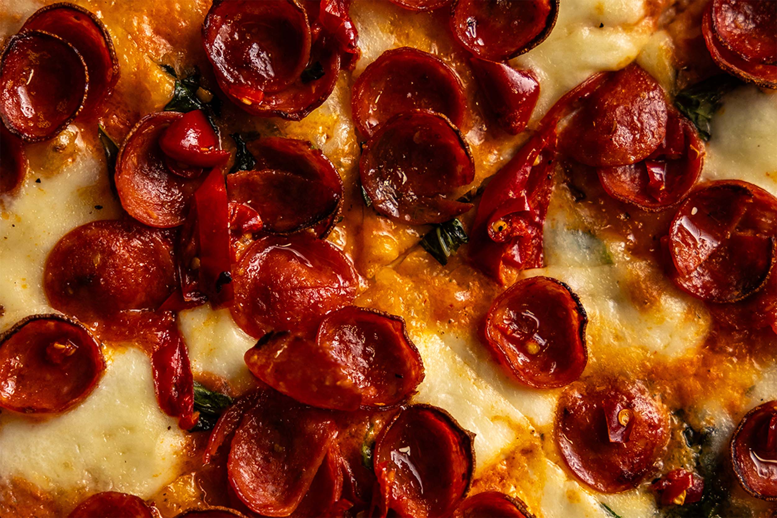 Wooden Paddle Pepperonly pizza close up pepperoni detail food photography La Grange IL