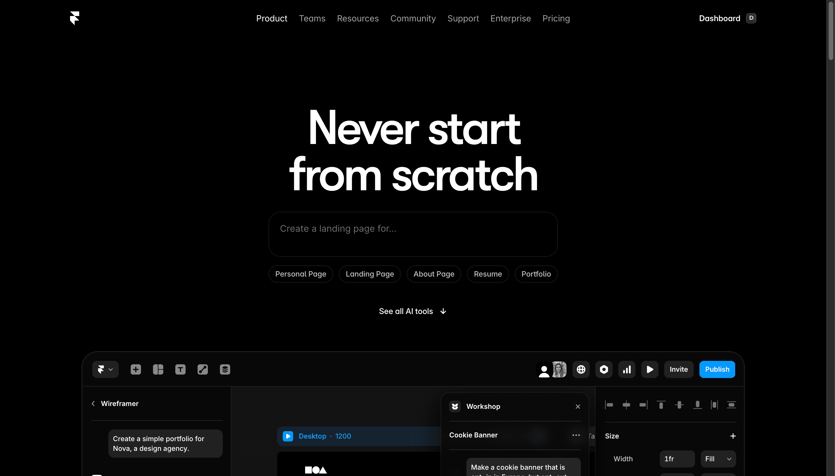 framer.com/ai hero section