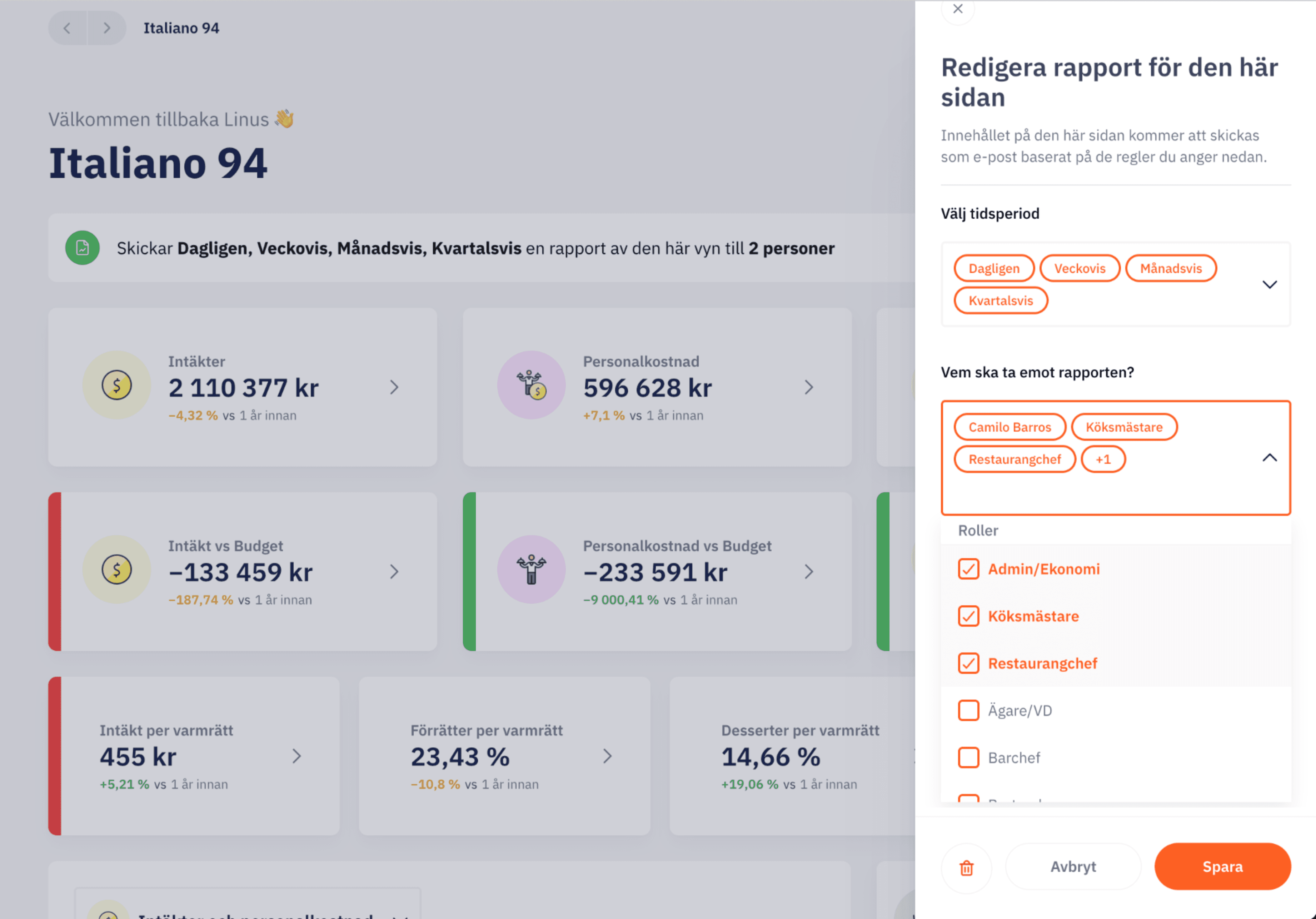 email report creator for restaurants