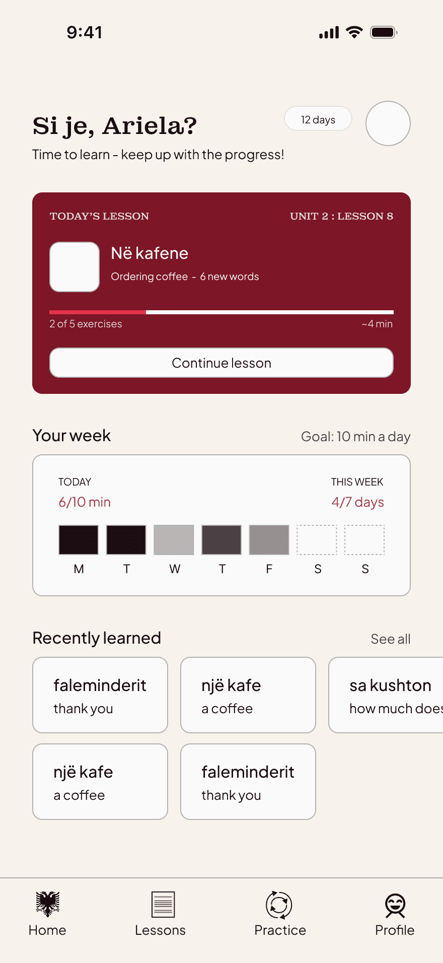 High-fidelity mockup of the home page