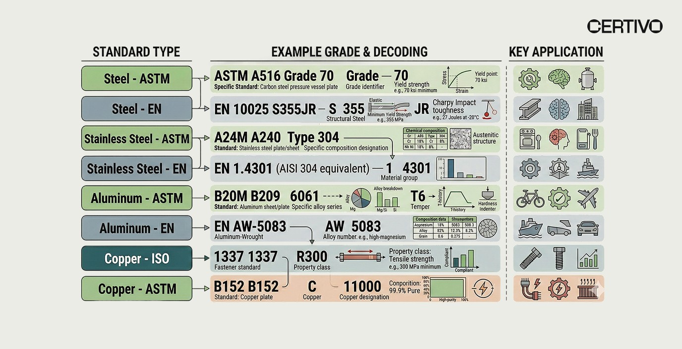 Understanding material test reports through specification standards including ASTM EN ISO grade designations