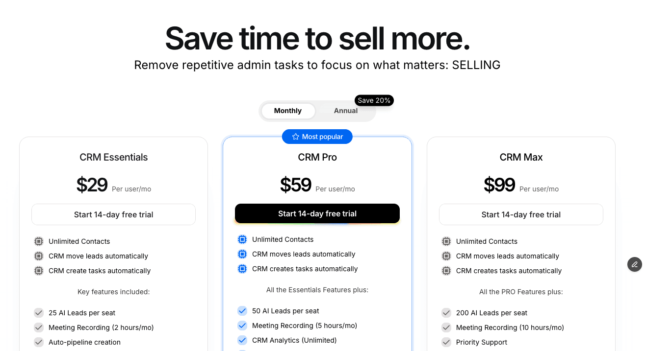 3 AI CRMs that Move Leads Automatically pricing breakcold