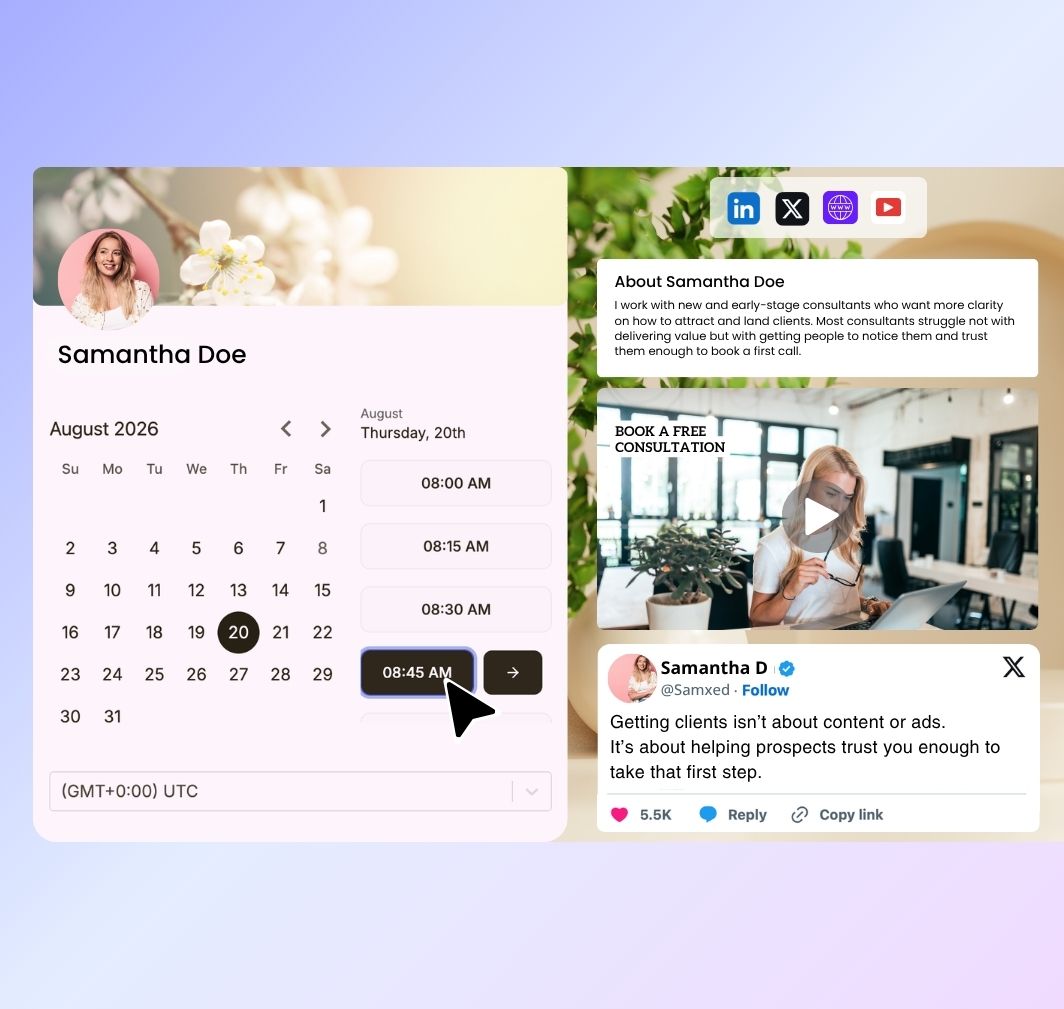 Warmcal booking page showing customizable scheduling options and meeting details