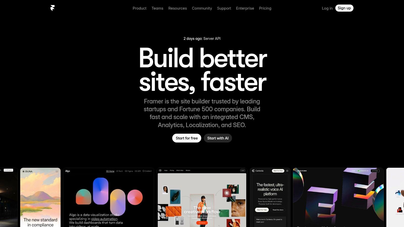 Framer's interface showing responsive mobile website design