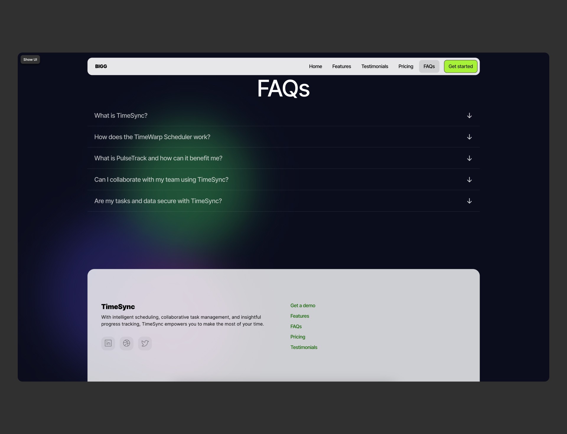 BIGG faq screenshot