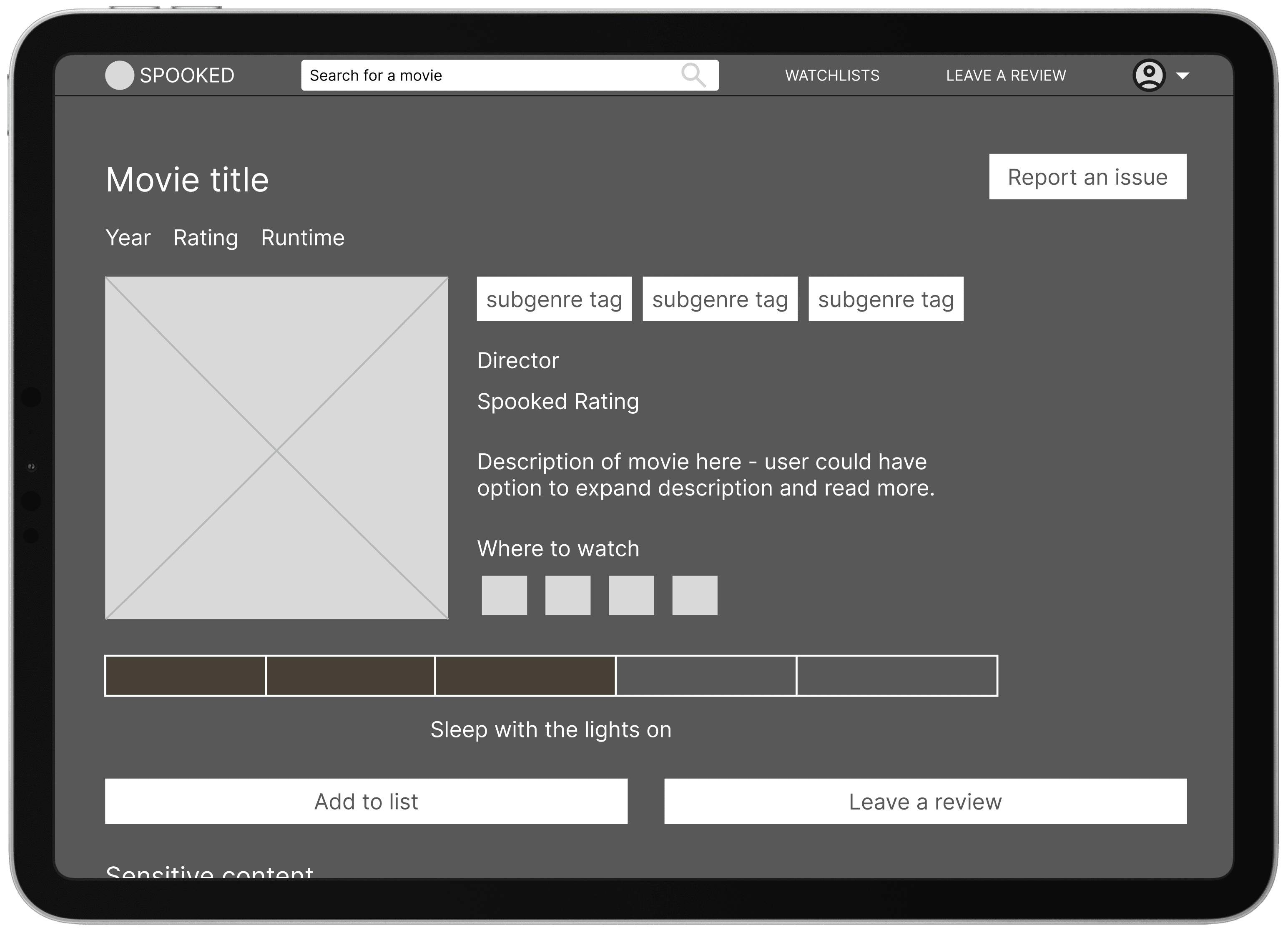 mid-fi desktop wireframe: movie detail