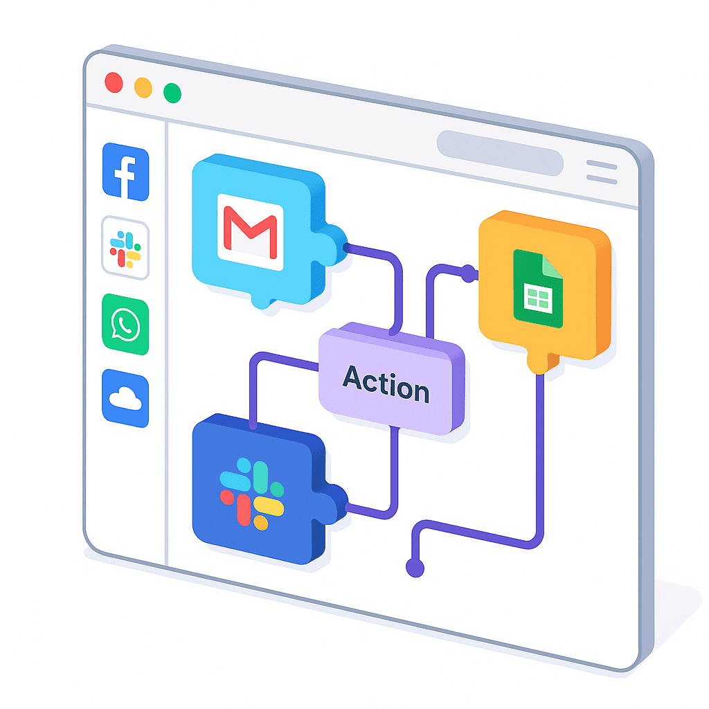 Interface visuelle d'un outil d'automatisation no-code montrant des blocs connectables pour créer des processus automatisés sans compétence technique