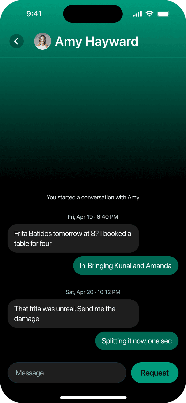 The chat with Amy, before the request