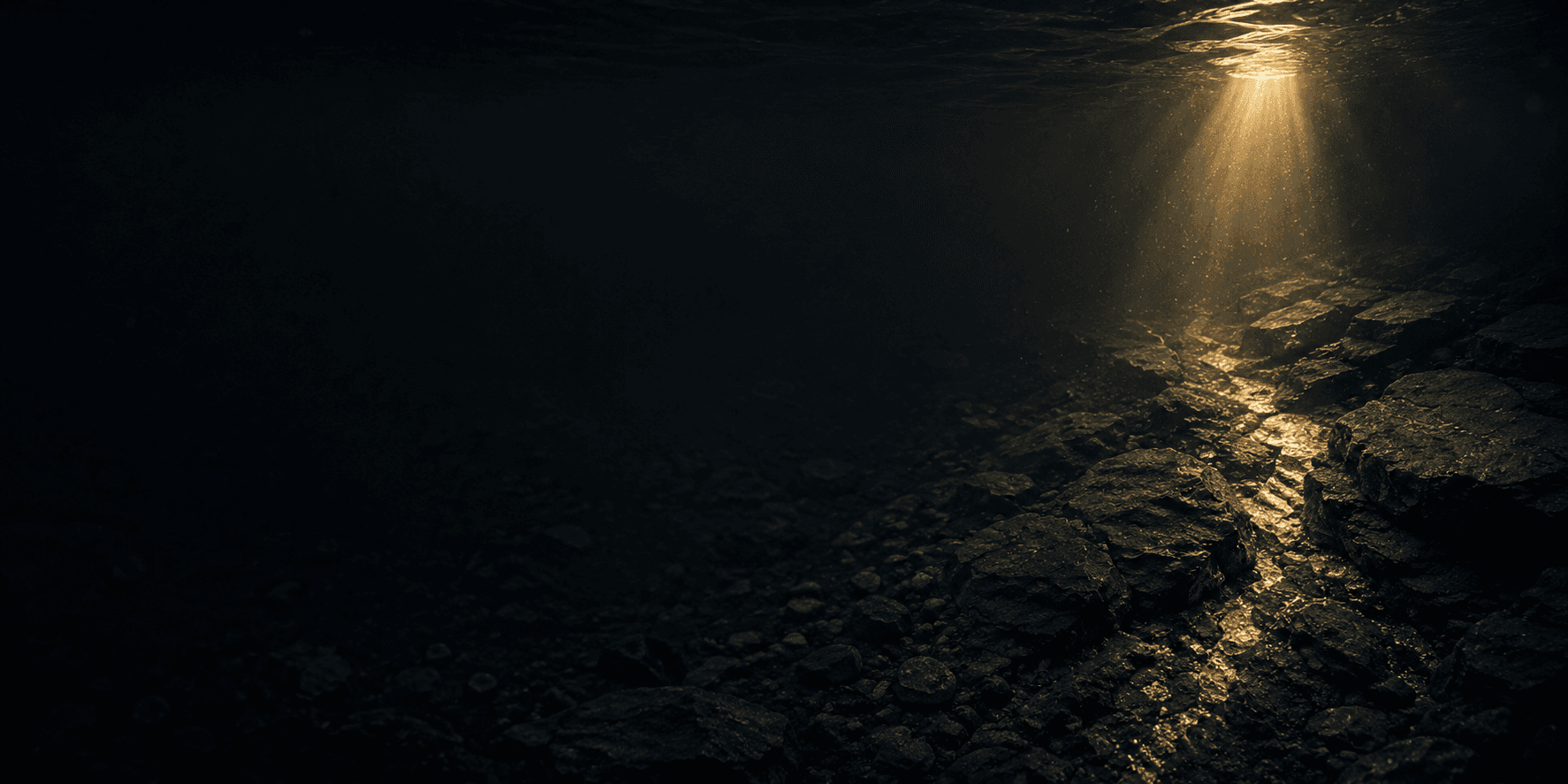 Exposed gold vein in mineral rock with separated sediment underwater — Validate phase
