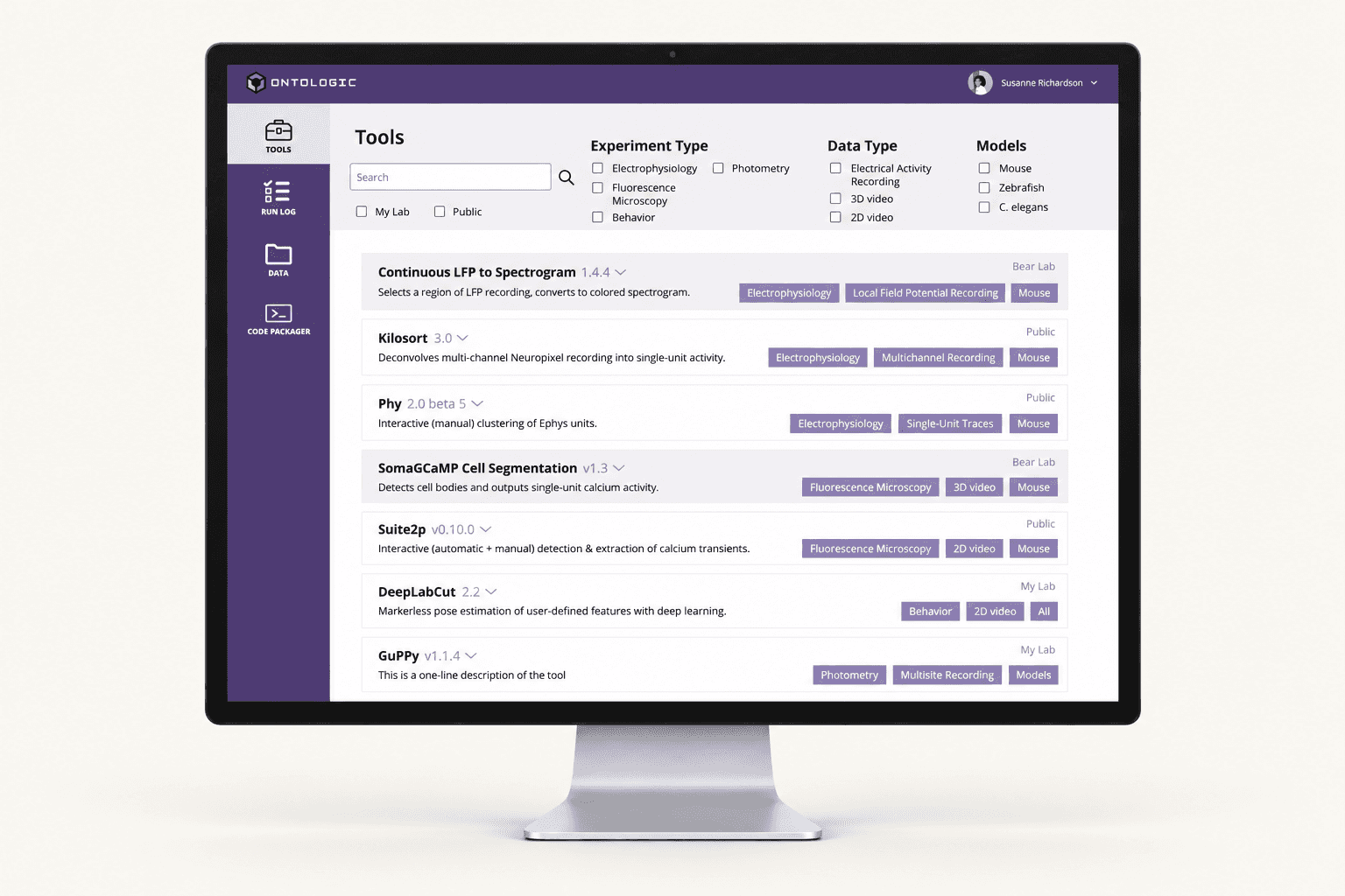 Original Ontologic research tools interface in a desktop monitor