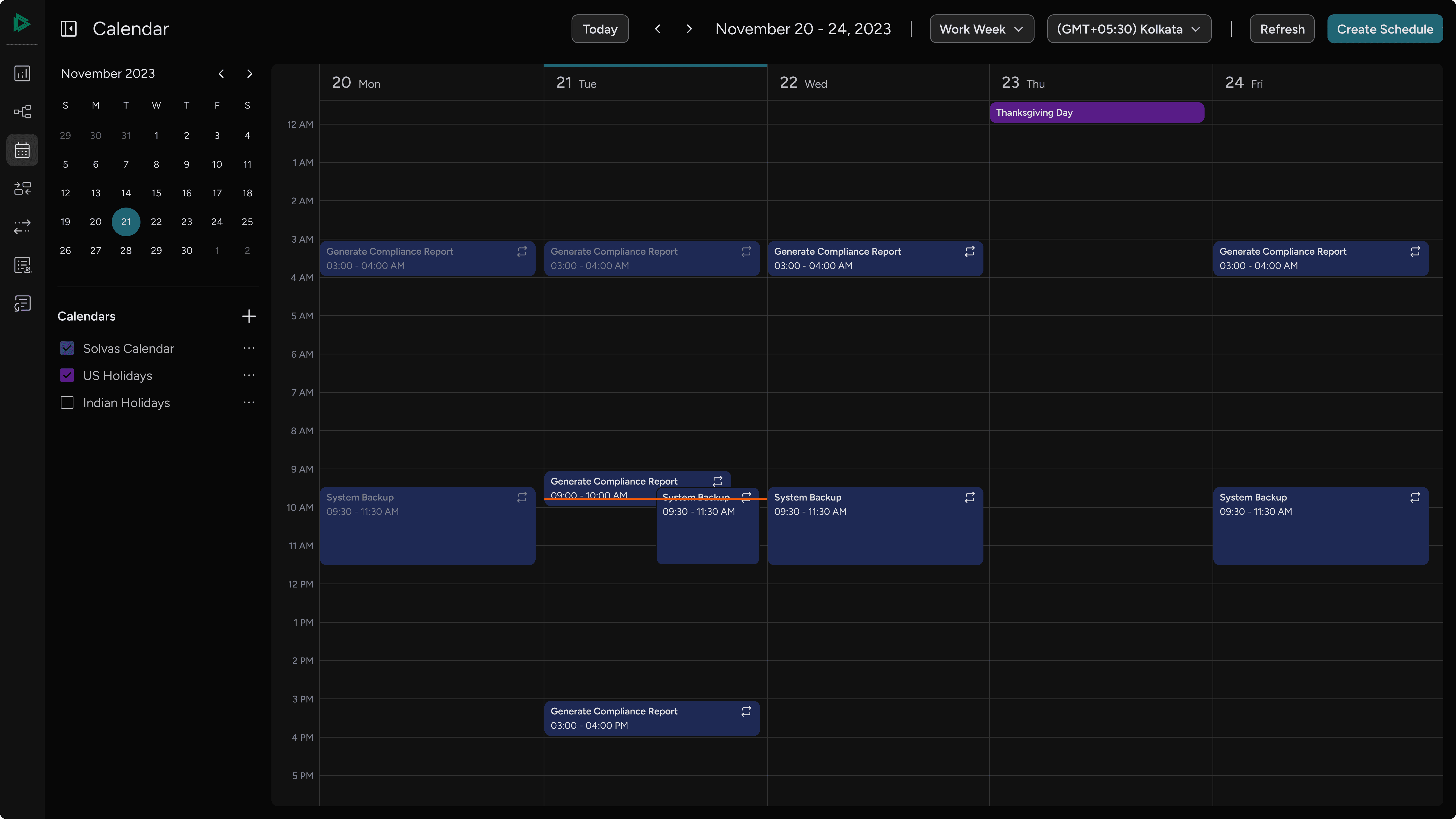 Calendar view showing scheduled processes without any status or tracking information