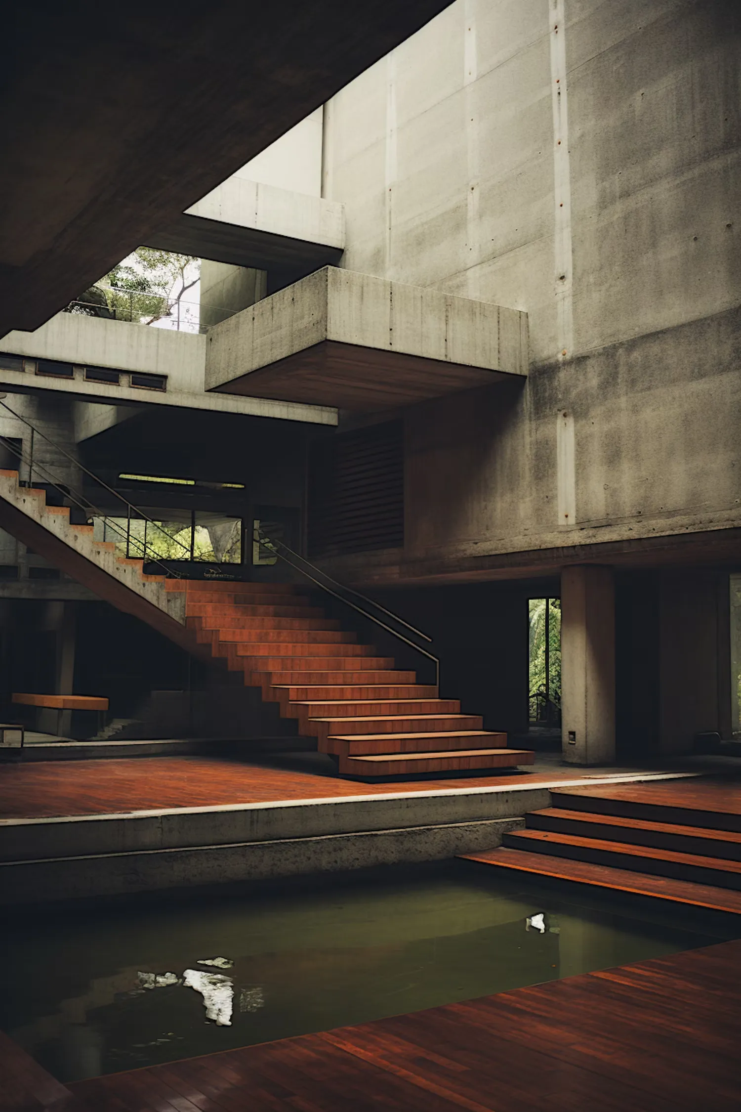 Serenity Steps A Harmonious Blend of Concrete, Wood, and Water