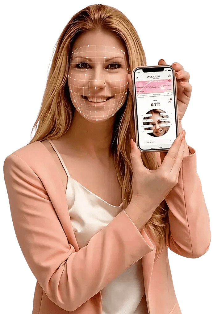 Mari Morales usando o Skin Analyzer Mary Kay pelo celular para análise de pele online