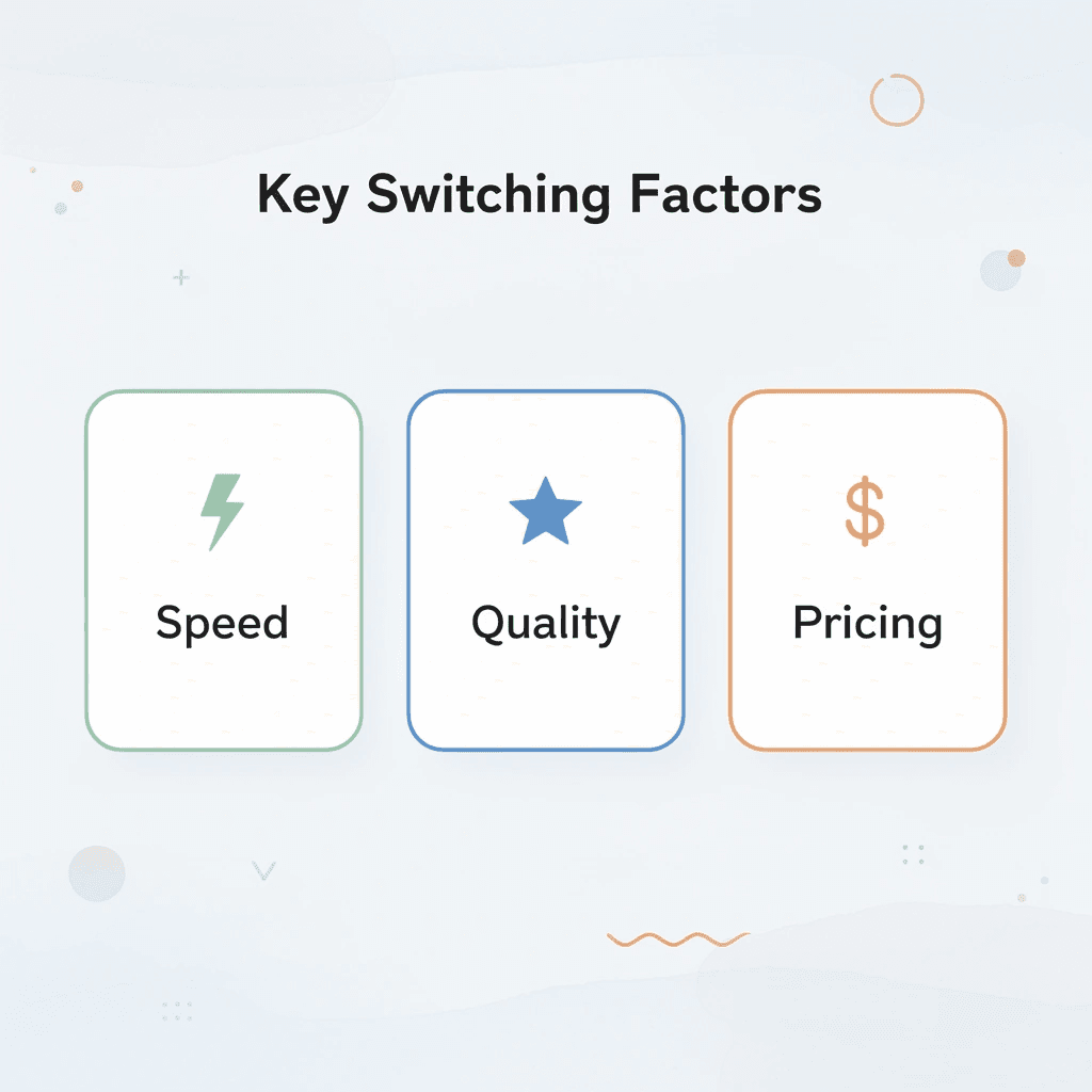 Infographic showing key factors that make businesses switch printing providers