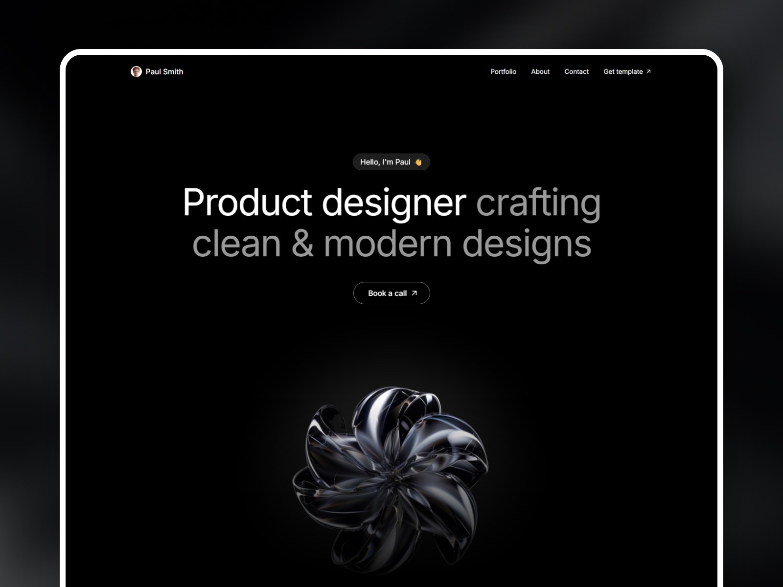 Proxio Framer template homepage hero reading "Product Designer Crafting Clean & Modern Designs" on dark background