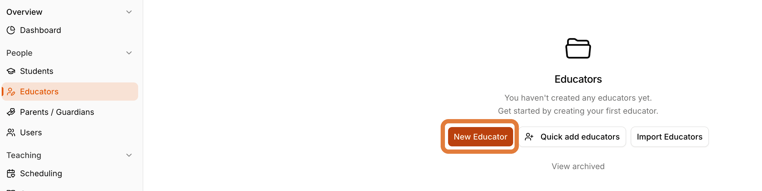 Educators list showing Add New Educator button