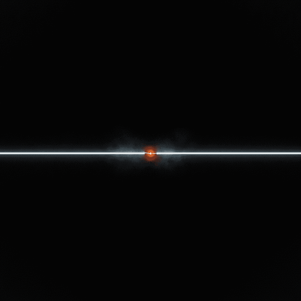 Single thin orange line of light bending under weight against a deep black void