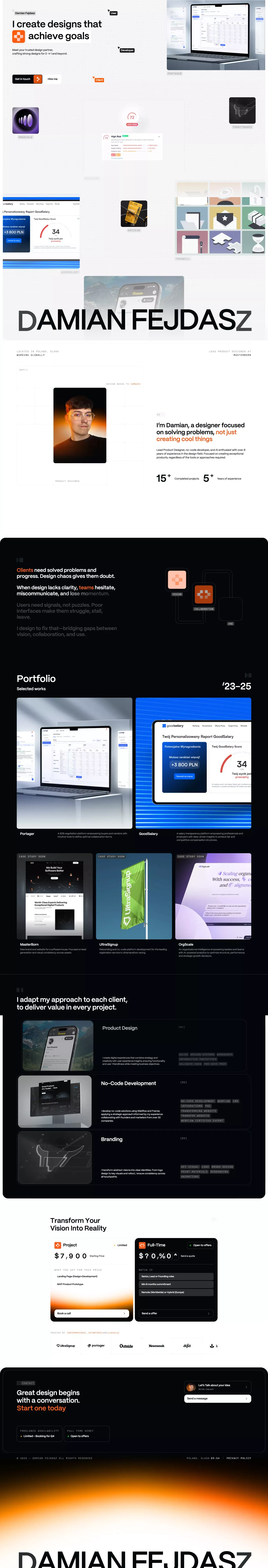Damian Fejdasz portfolio page screenshot showcasing Design design