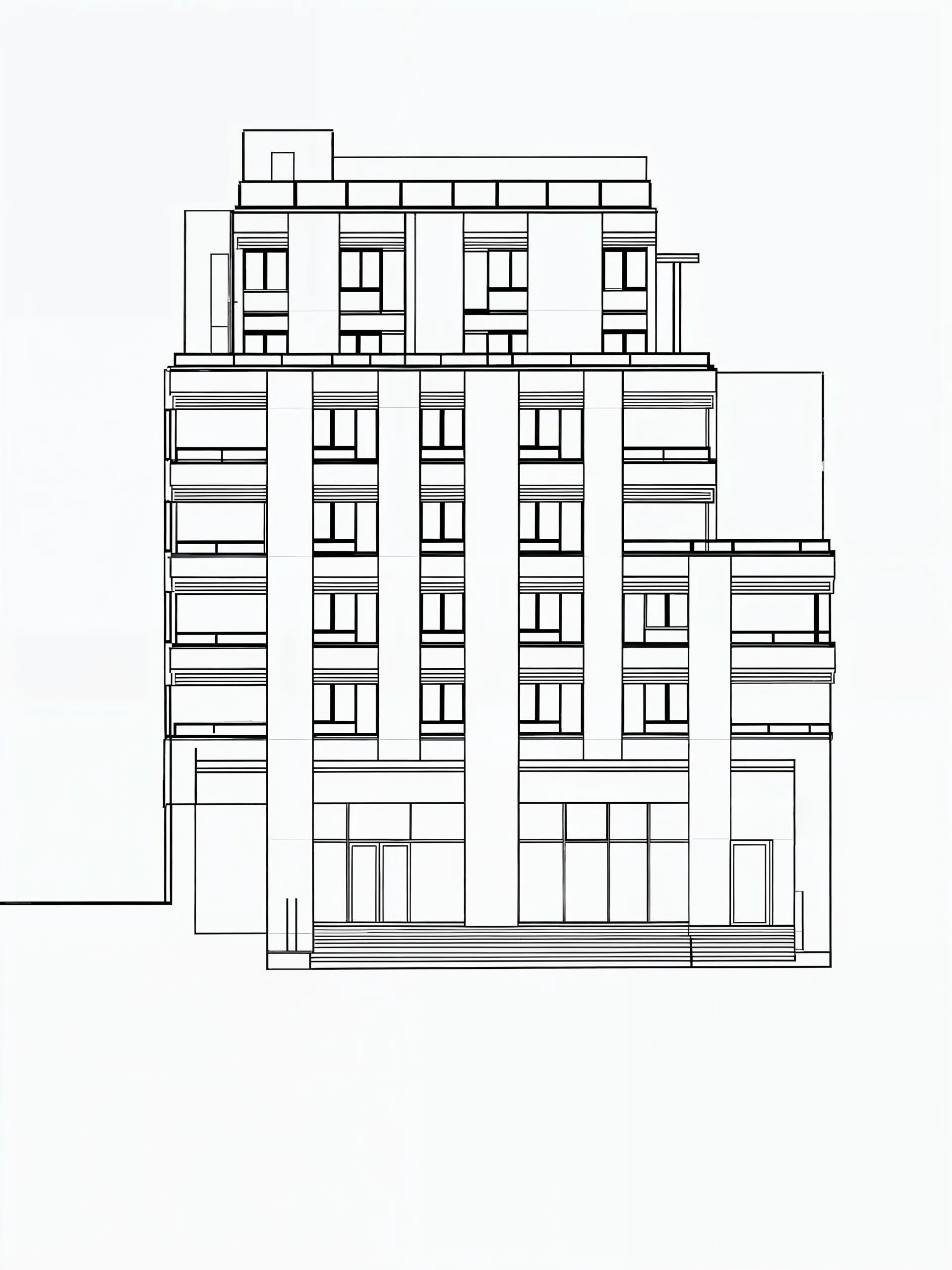 AI-generated elevation drawing of a multi-story residential building created with MINIST.