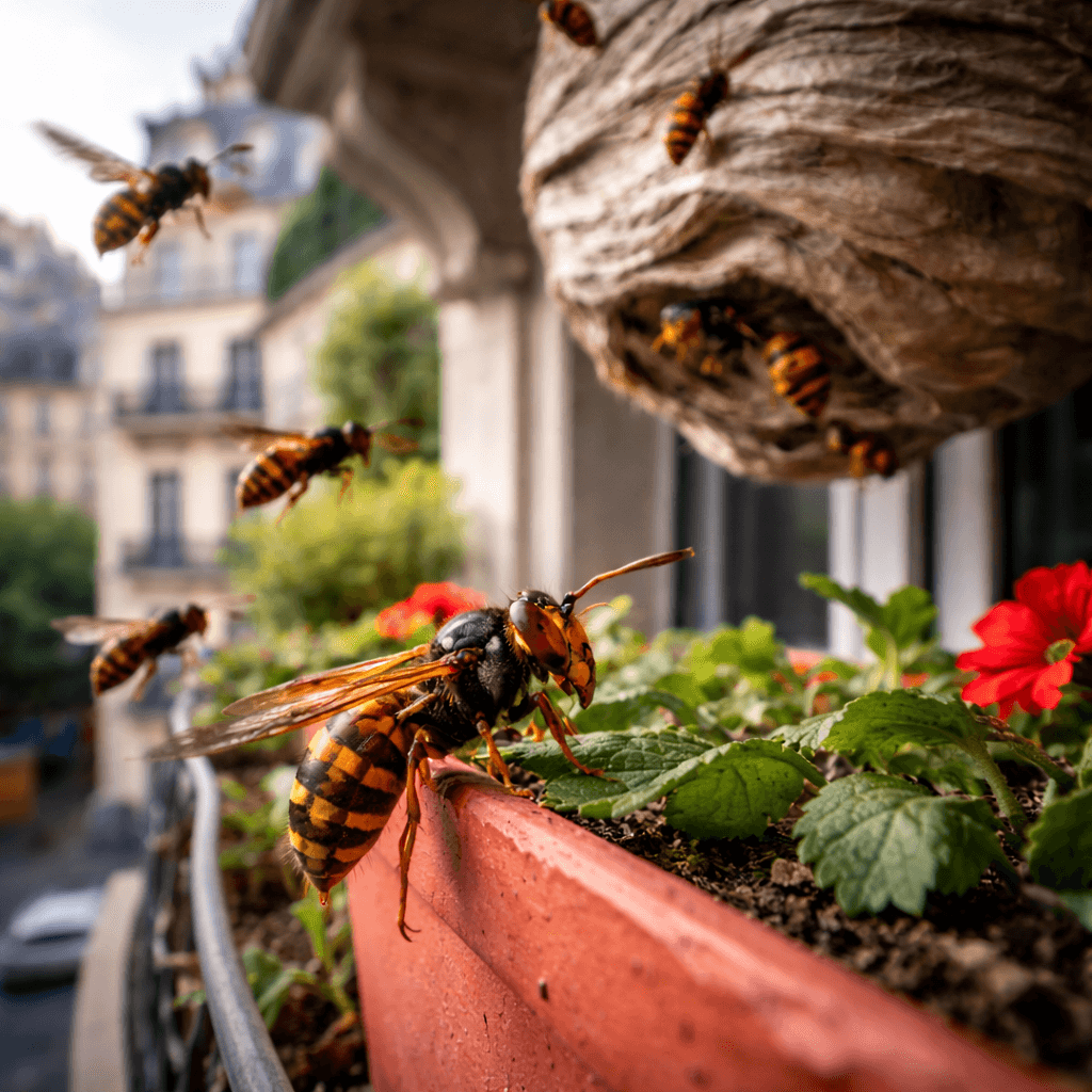Frelon asiatique dans un balcon à Paris