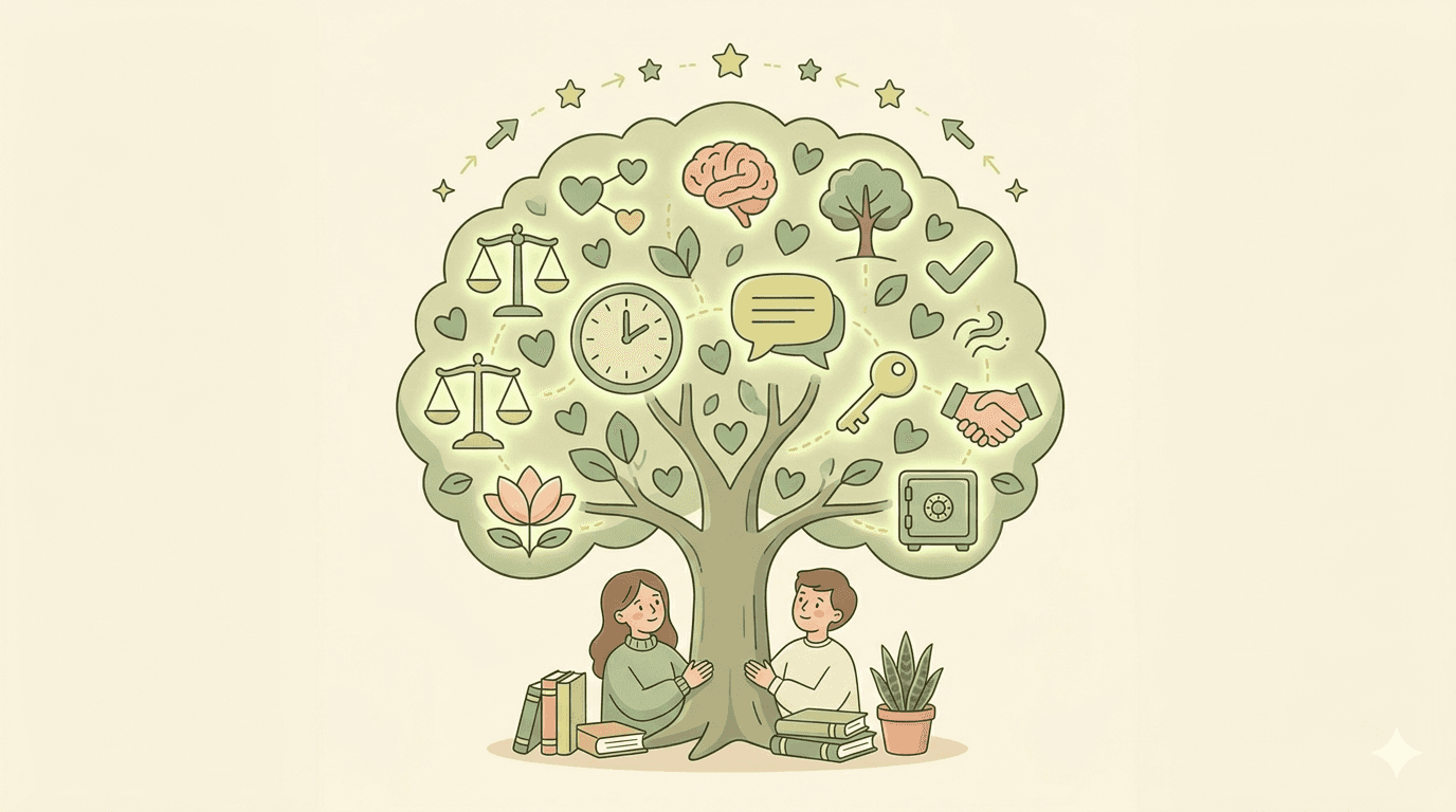 About MindCare Image illustration. Two People one about us tree 