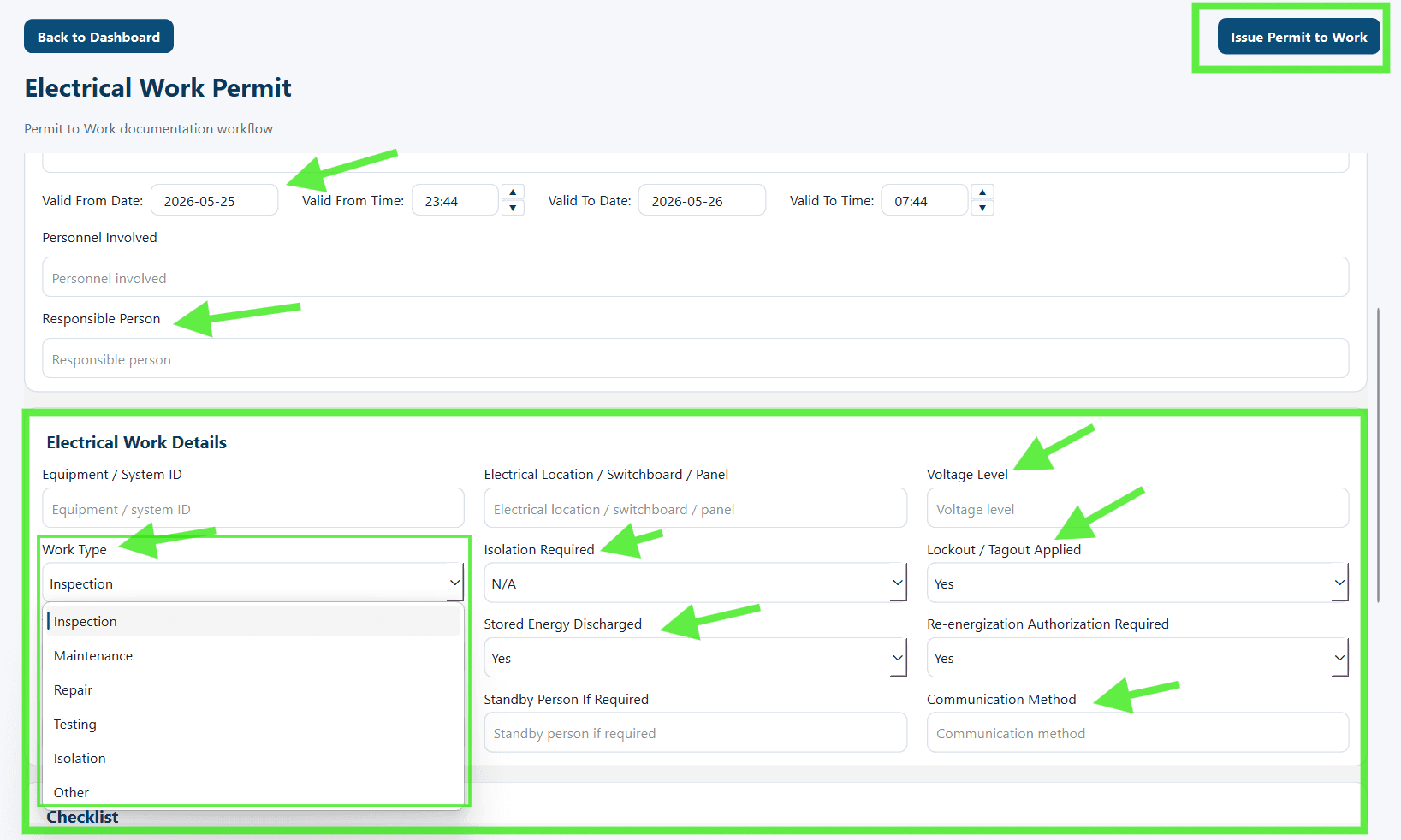 Permit to Work Creation — Prepare PTW Records with Clear Safety Checks workflow screenshot
