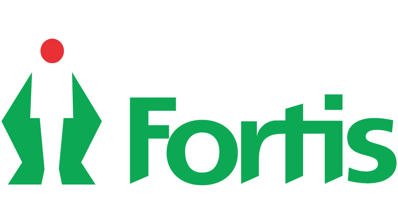 Fortis hospital logo with green text and pink human figure icon