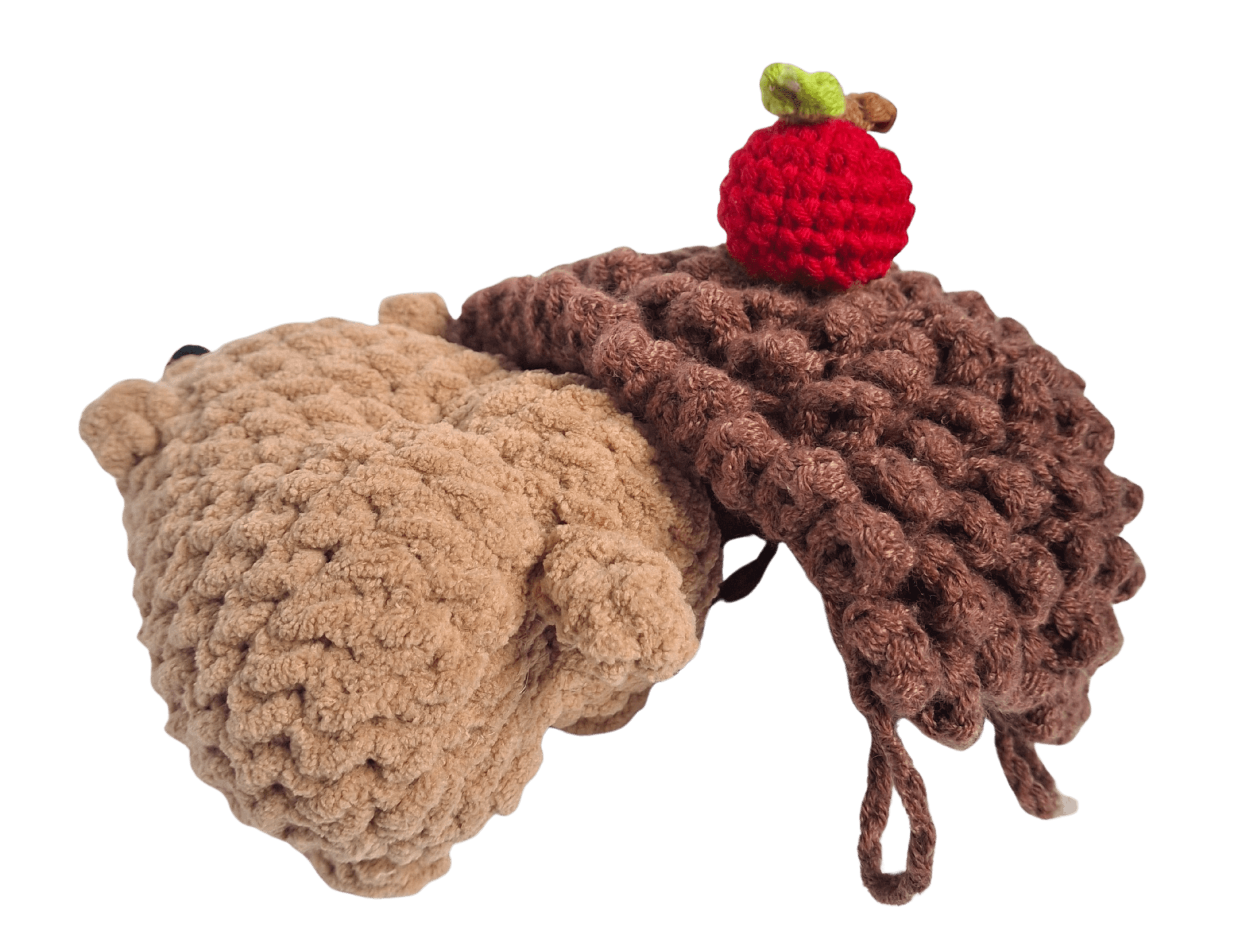 A handcrafted knitted hedgehog toy featuring a soft cream-colored body and intricately detailed, textured brown spines, perfect for children and collectors.