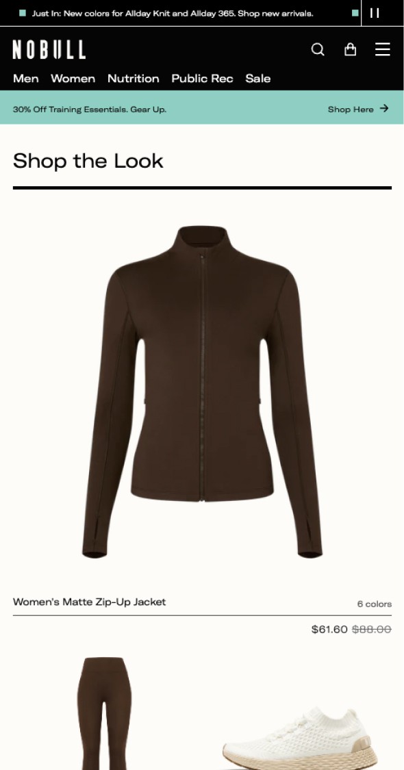 Mobile collection page supporting curated look merchandising