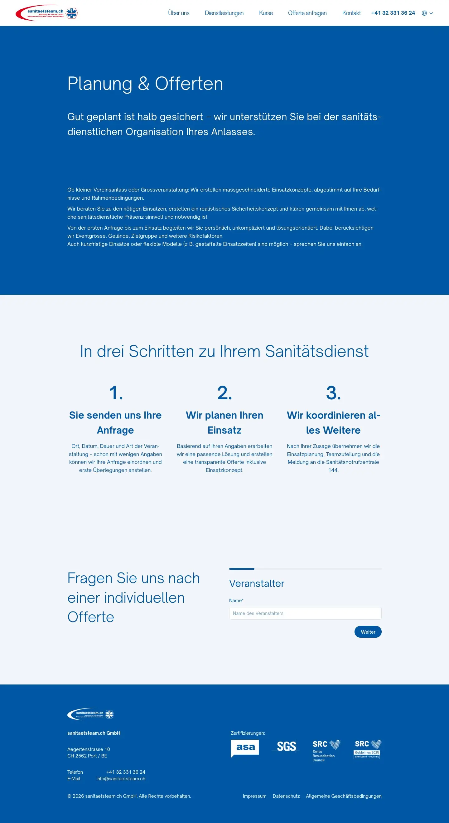 Sanitätsteam – Offerte anfragen