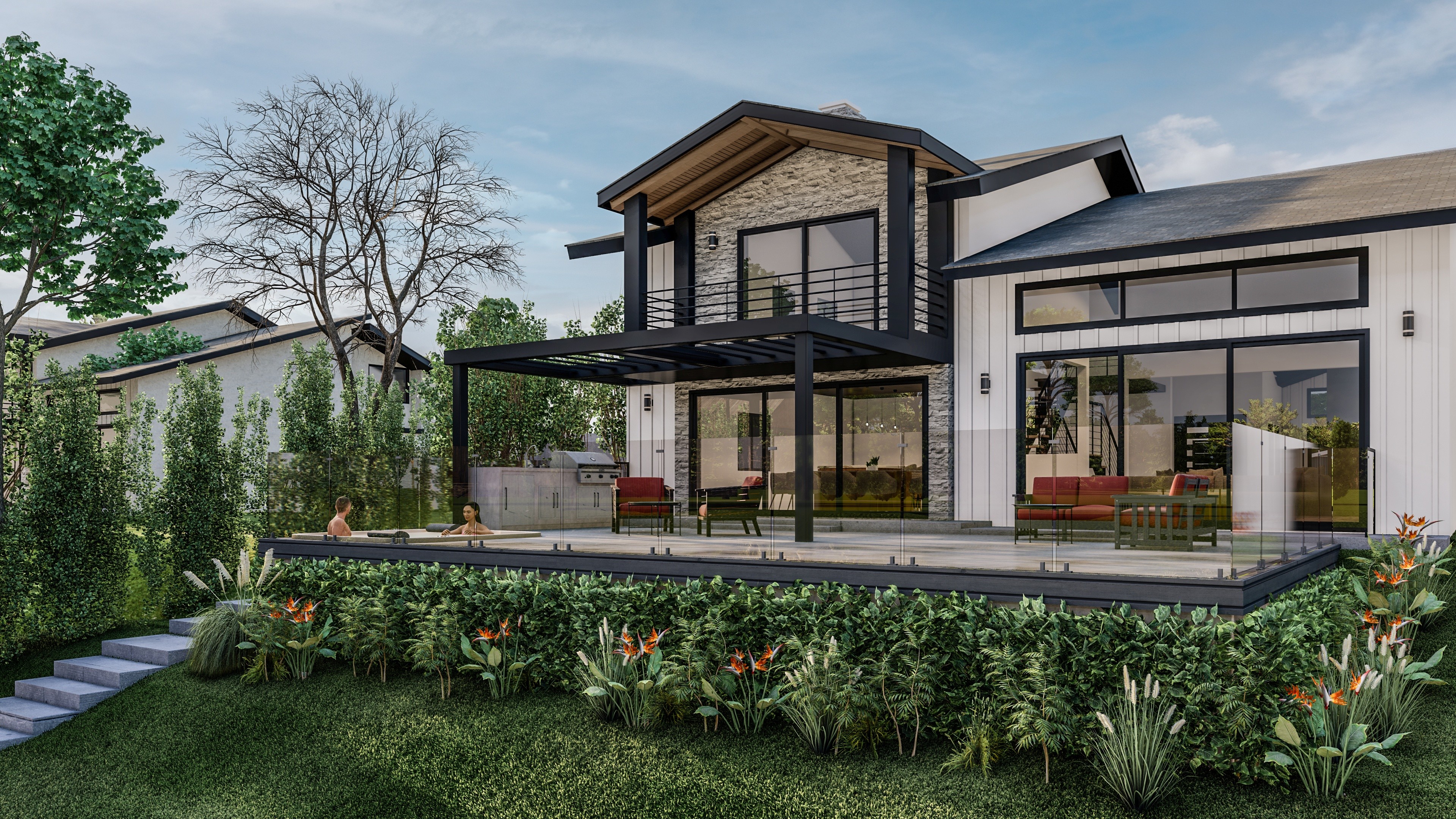 Backyard view featuring a covered patio.