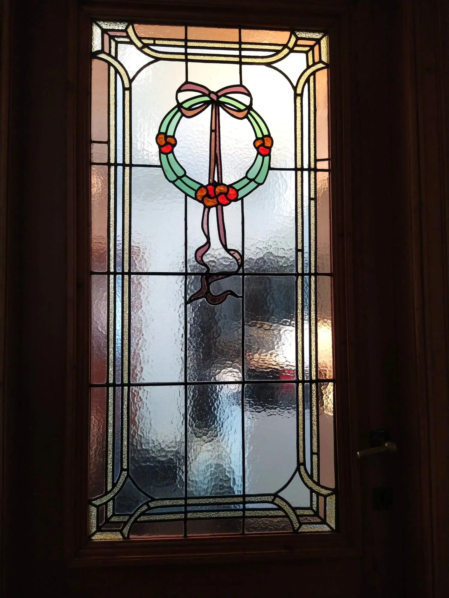 Art-Nouveau loodglas - hersteld en transparant glas aangepast naar semi-transparant - badkamerdeur - Antwerpen