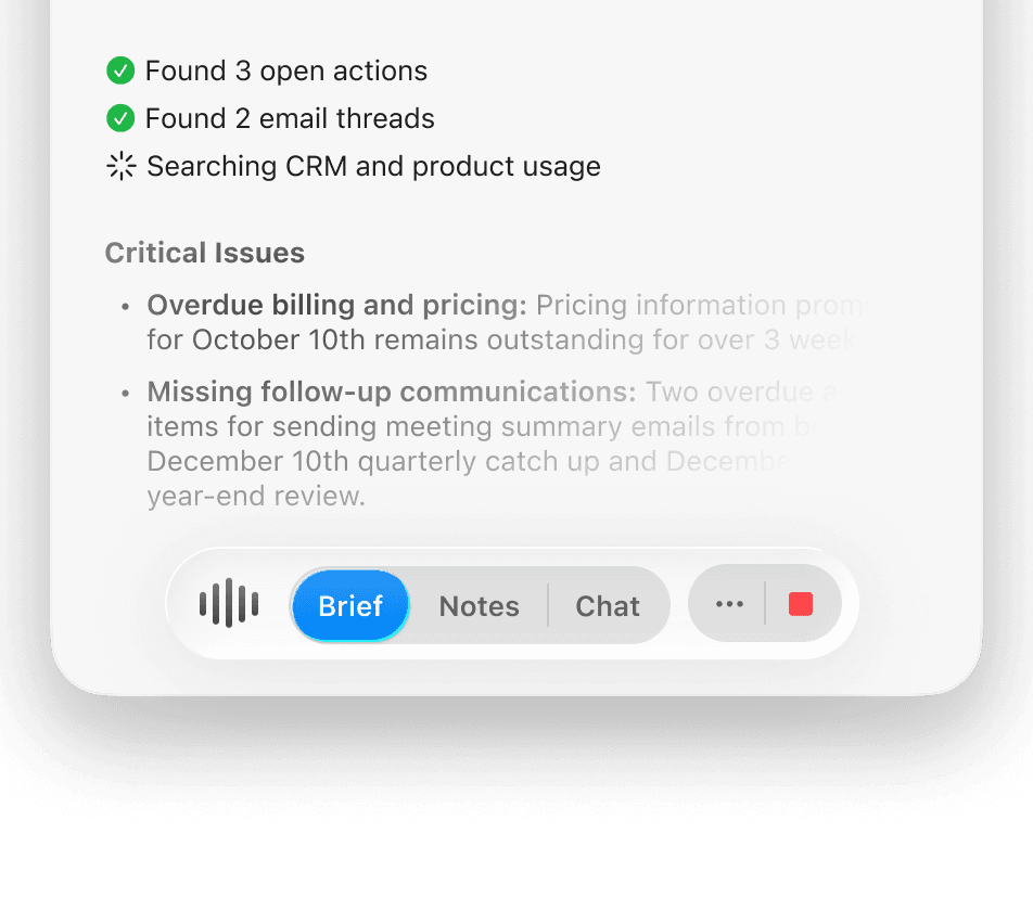 A screenshot showing Traction writing a briefing for an upcoming meeting.