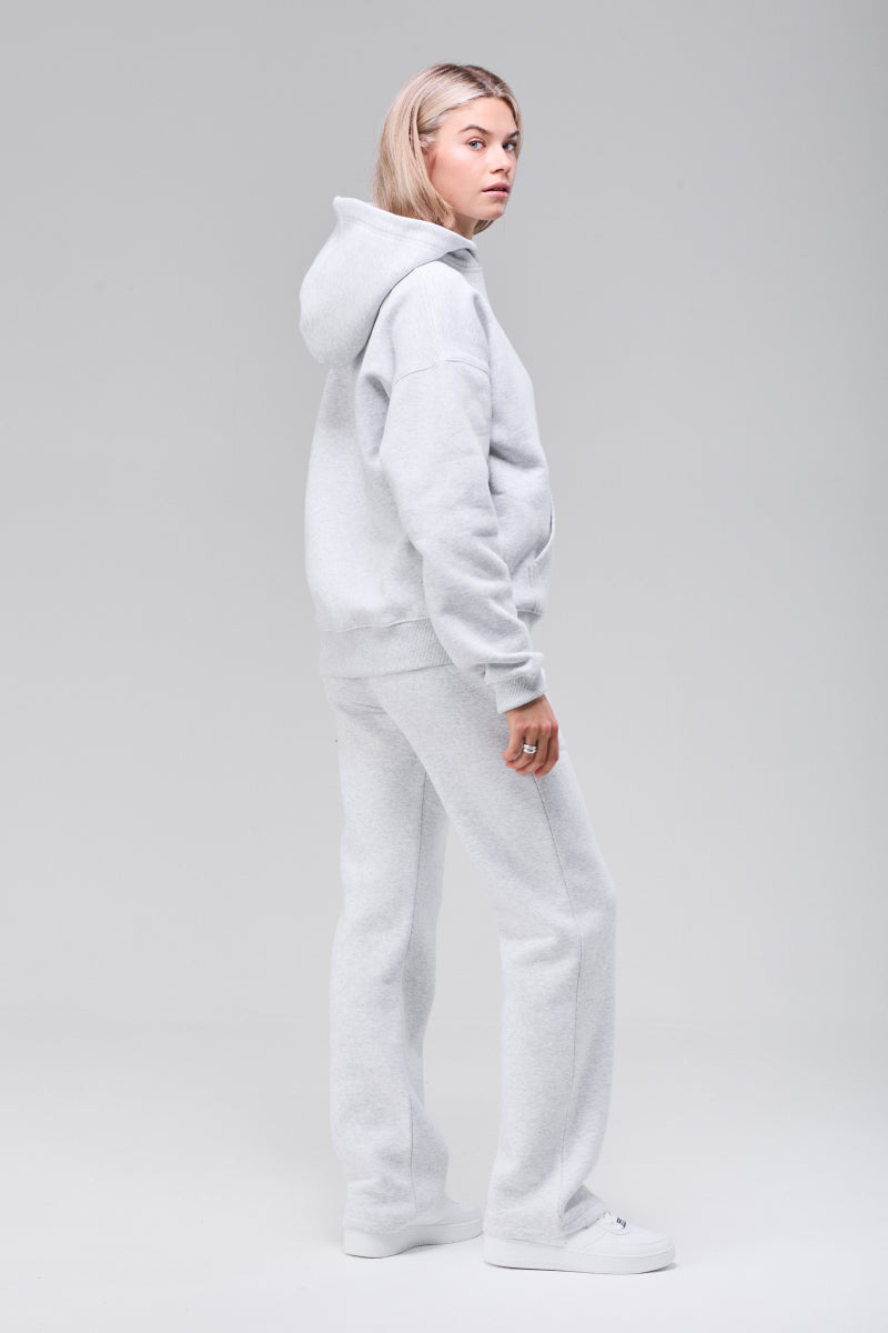 Side view, relaxed boxy silhouette