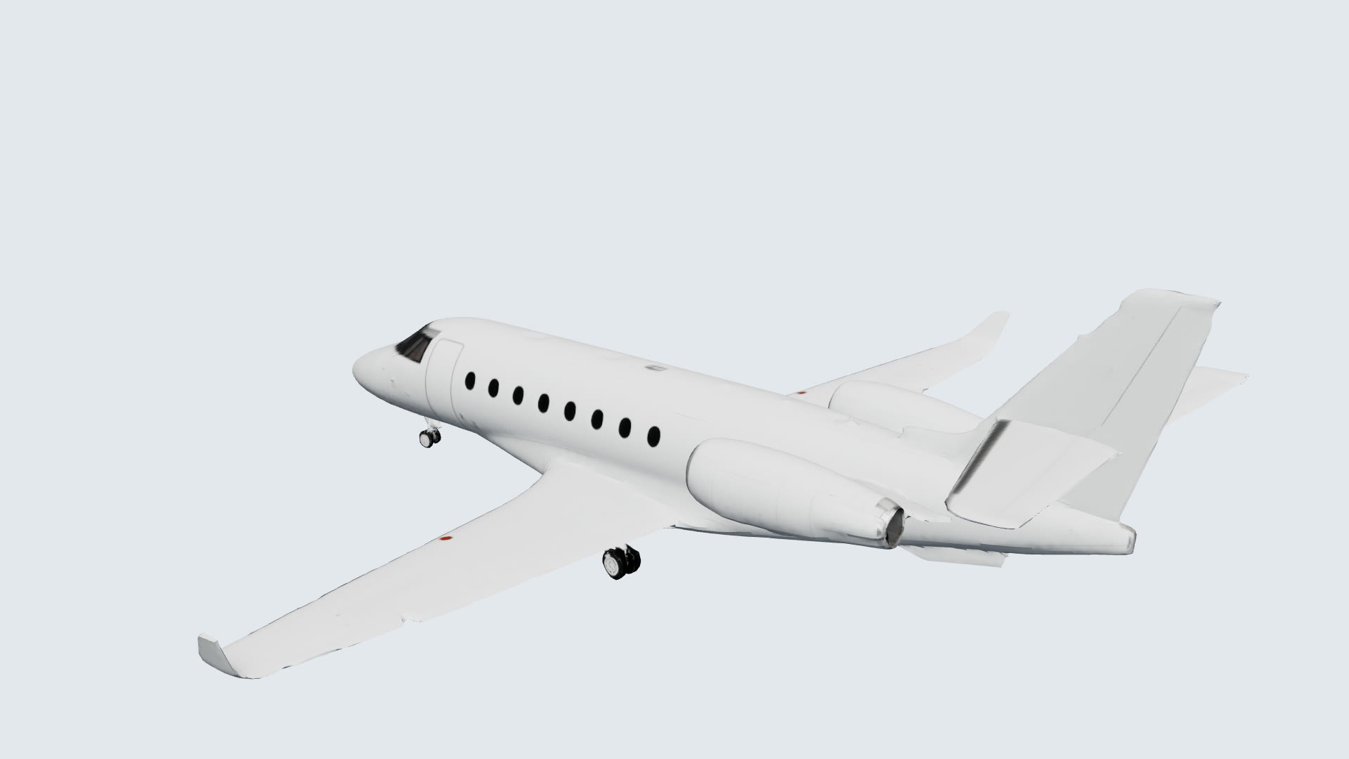 An AI-reconstructed G200: the cabin windows are flat black holes and the engine and wingtip surfaces are distorted.