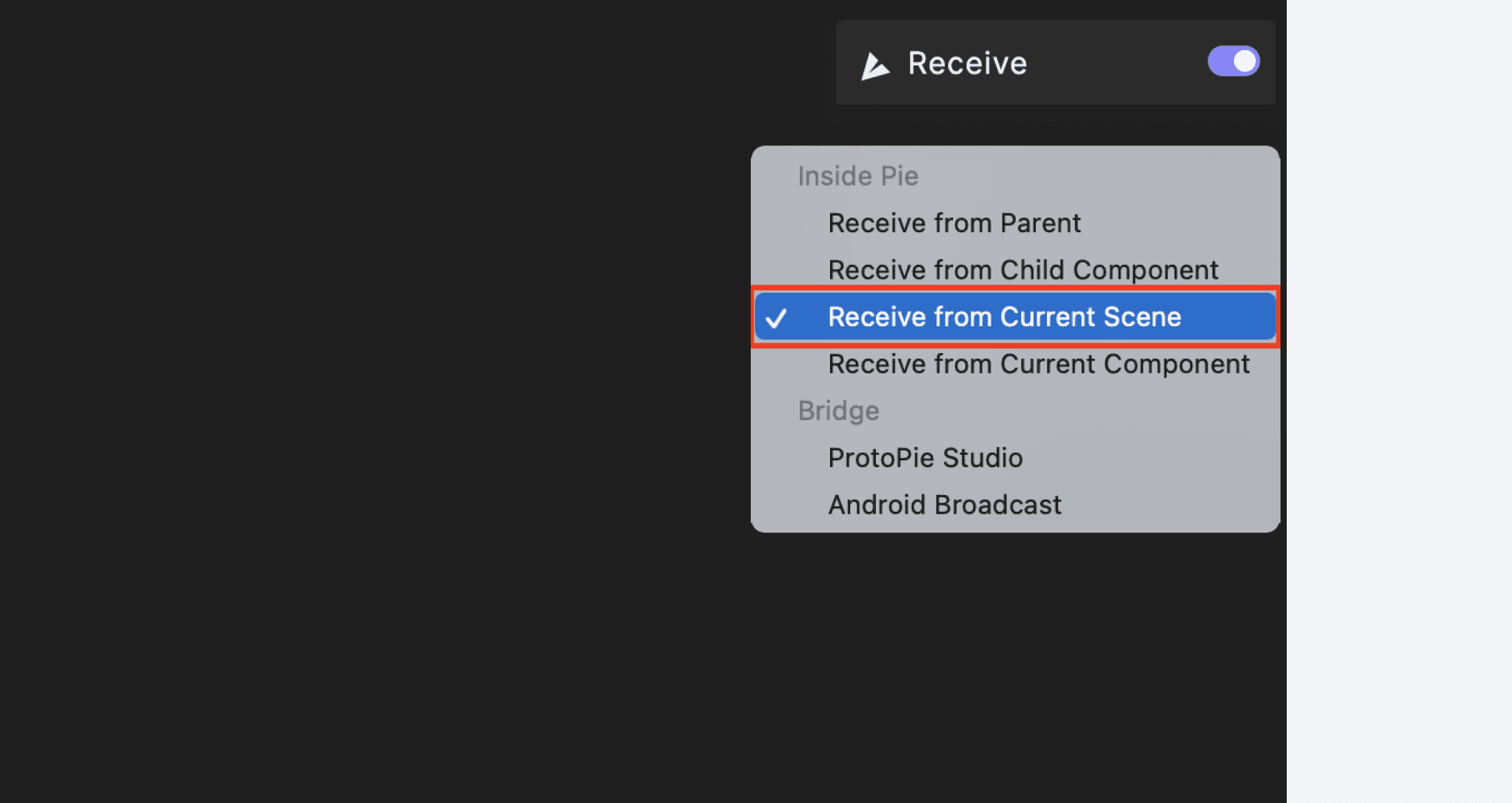 {'_type': 'localeString', 'en': 'receive from current scene'}