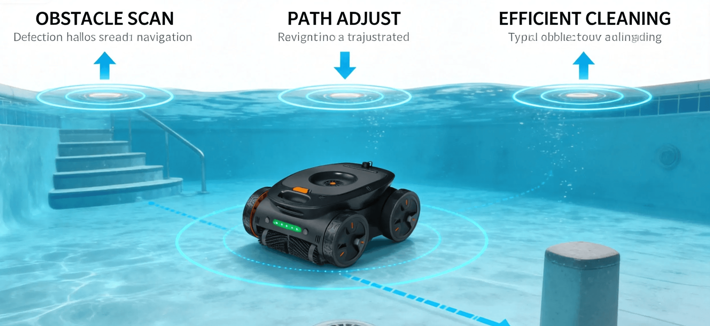 Robotic pool cleaner detecting underwater obstacles with sensor technology