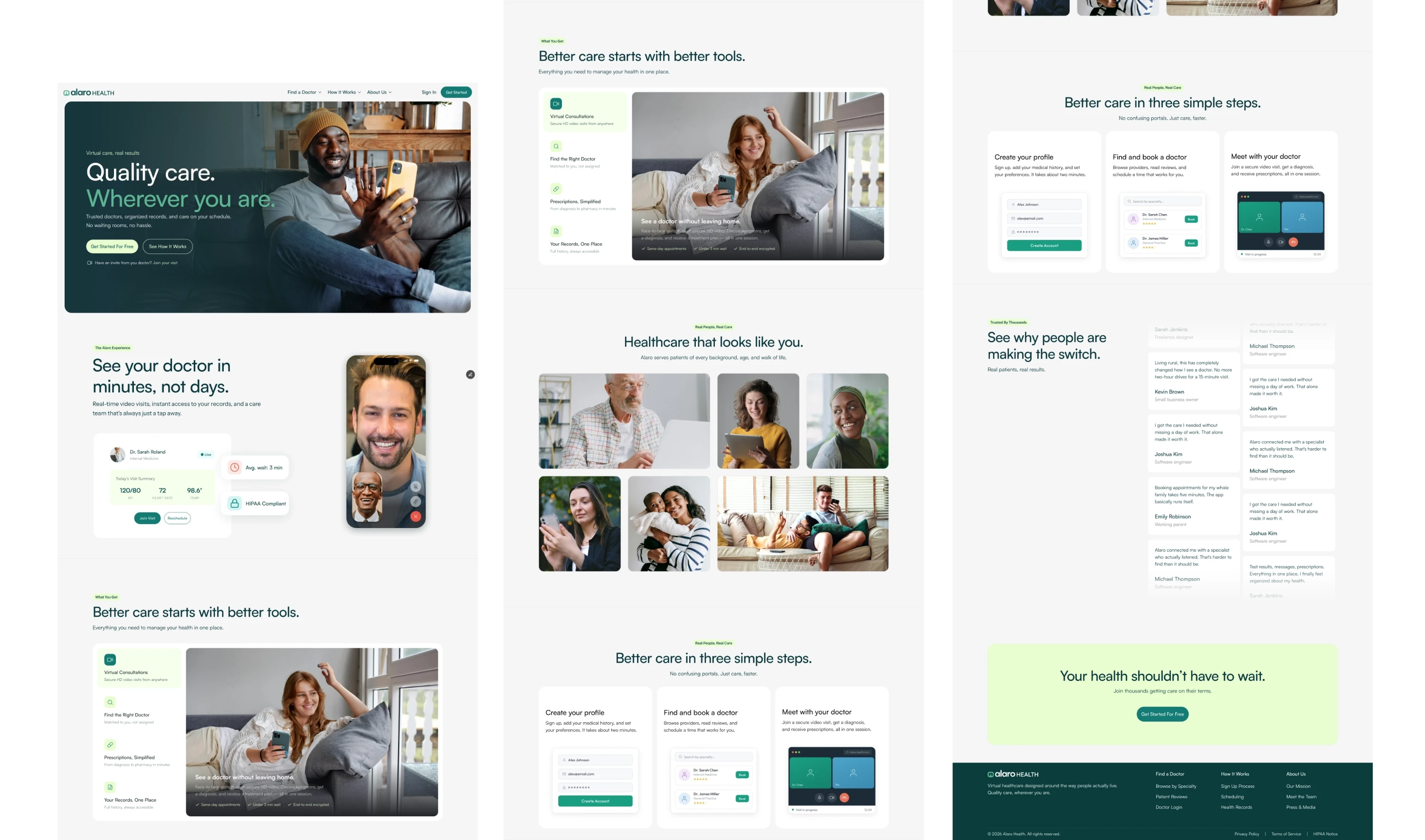 Alaro telehealth platform homepage displayed on desktop