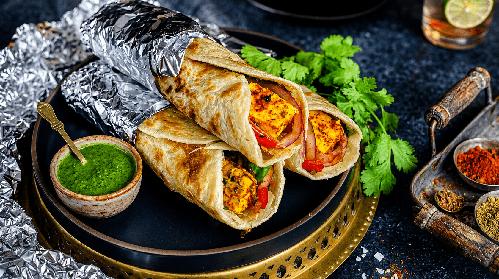 Paneer rolls on table