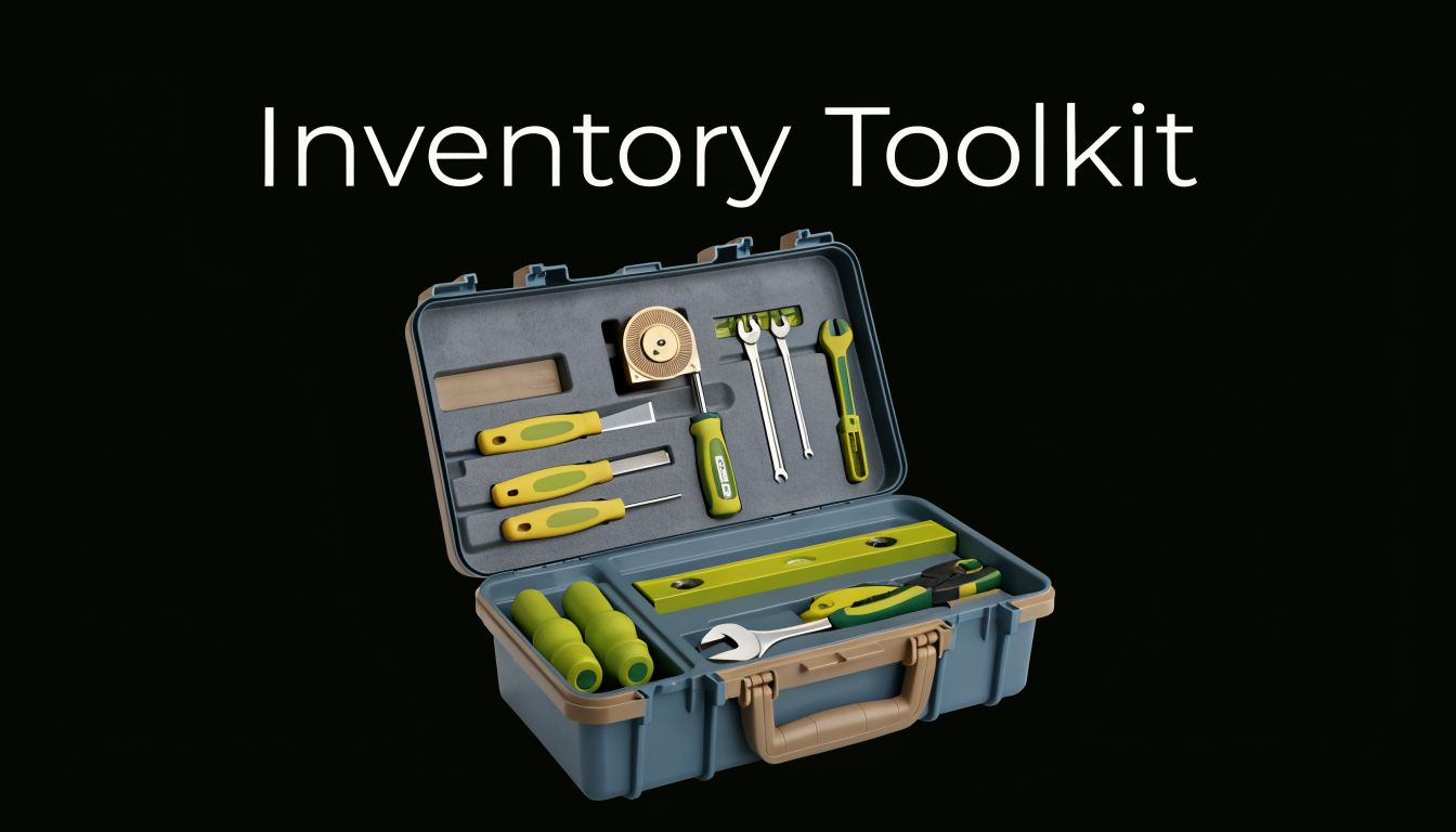 A professional tool case containing organized repair and maintenance equipment for inventory management tasks on black.