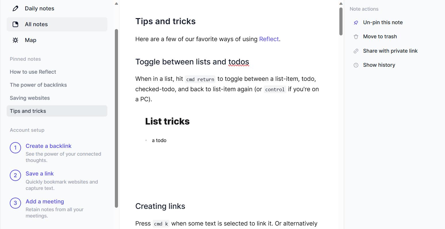Reflect AI note taking app