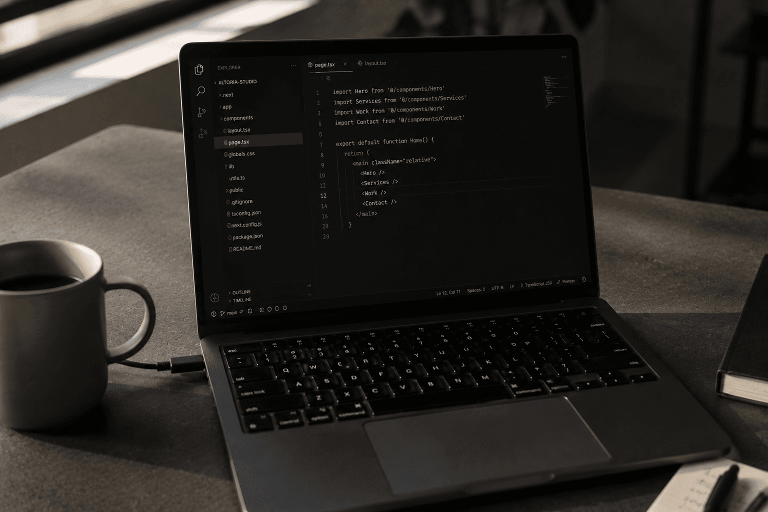 Modern website development and coding interface