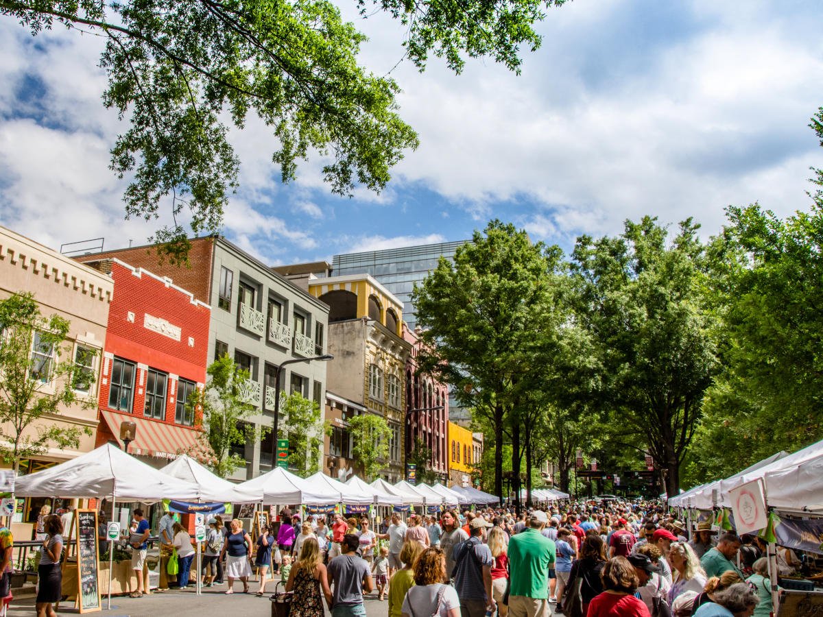Crowds at a street market on Main Street in downtown Greenville